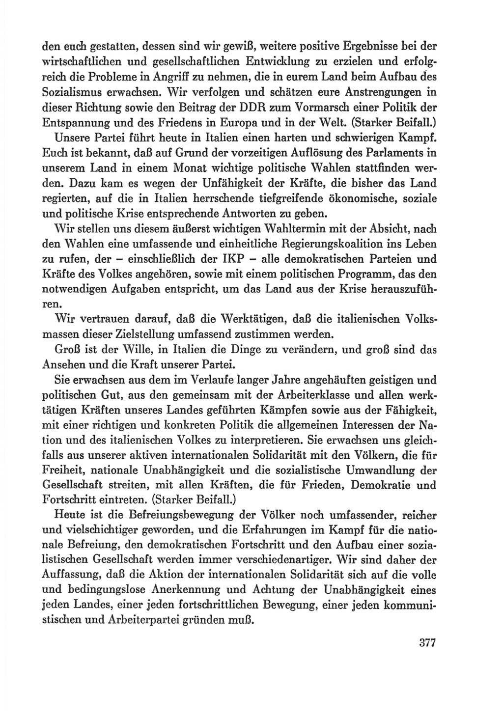 Protokoll der Verhandlungen des Ⅸ. Parteitages der Sozialistischen Einheitspartei Deutschlands (SED) [Deutsche Demokratische Republik (DDR)] 1976, Band 1, Seite 377 (Prot. Verh. Ⅸ. PT SED DDR 1976, Bd. 1, S. 377)