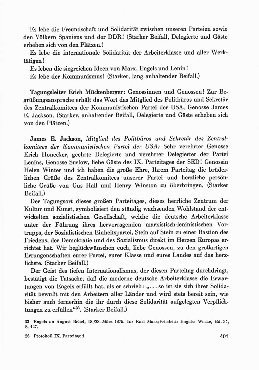 Protokoll der Verhandlungen des Ⅸ. Parteitages der Sozialistischen Einheitspartei Deutschlands (SED) [Deutsche Demokratische Republik (DDR)] 1976, Band 1, Seite 401 (Prot. Verh. Ⅸ. PT SED DDR 1976, Bd. 1, S. 401)