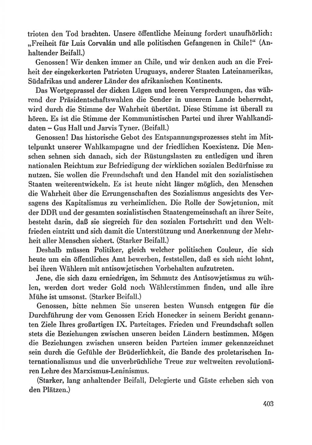 Protokoll der Verhandlungen des Ⅸ. Parteitages der Sozialistischen Einheitspartei Deutschlands (SED) [Deutsche Demokratische Republik (DDR)] 1976, Band 1, Seite 403 (Prot. Verh. Ⅸ. PT SED DDR 1976, Bd. 1, S. 403)