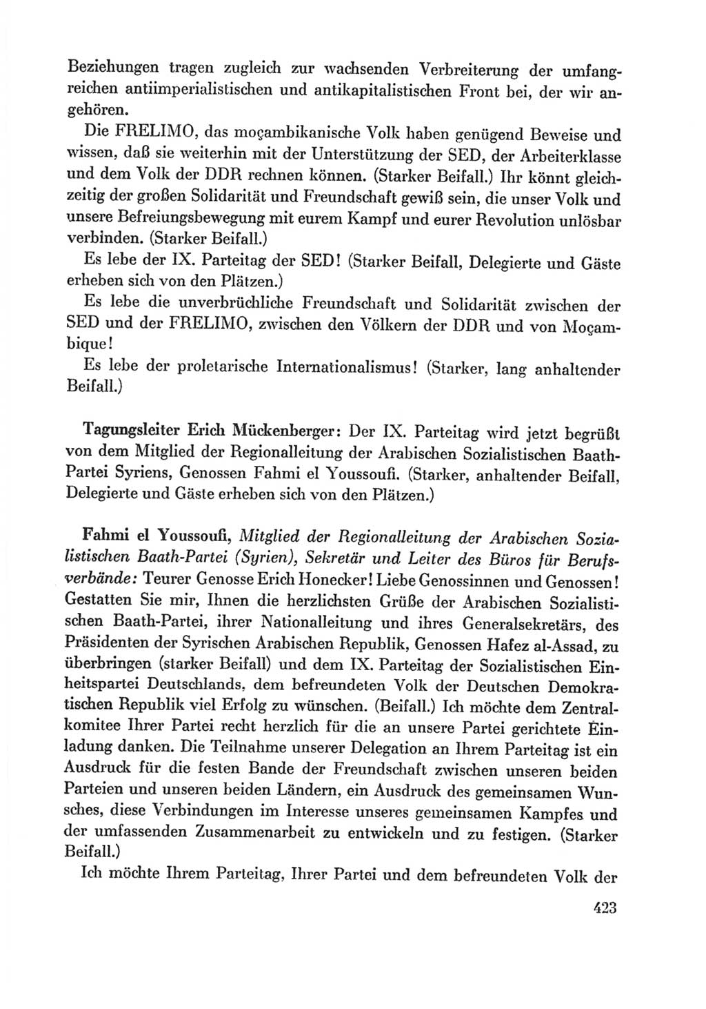 Protokoll der Verhandlungen des Ⅸ. Parteitages der Sozialistischen Einheitspartei Deutschlands (SED) [Deutsche Demokratische Republik (DDR)] 1976, Band 1, Seite 423 (Prot. Verh. Ⅸ. PT SED DDR 1976, Bd. 1, S. 423)