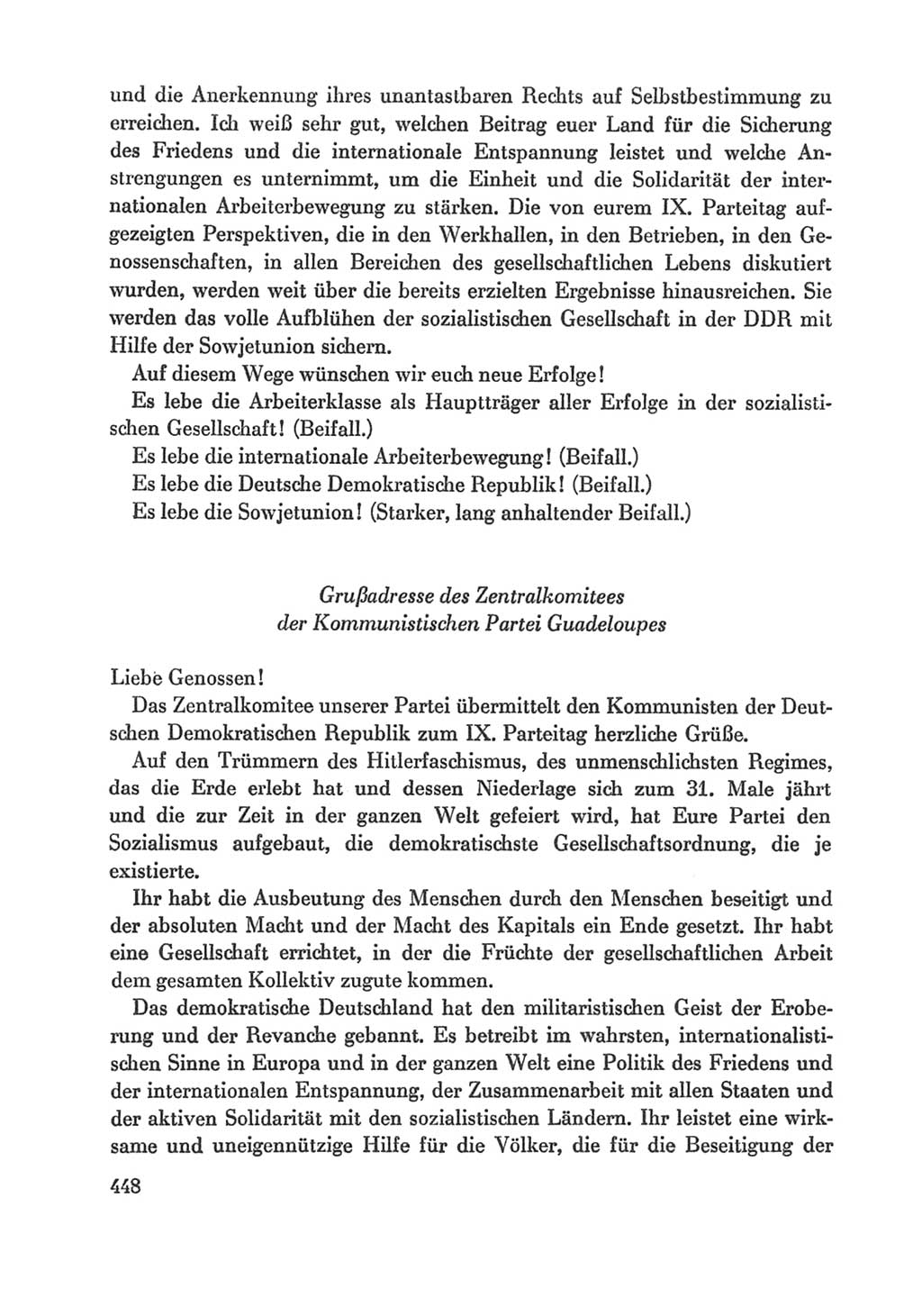 Protokoll der Verhandlungen des Ⅸ. Parteitages der Sozialistischen Einheitspartei Deutschlands (SED) [Deutsche Demokratische Republik (DDR)] 1976, Band 1, Seite 448 (Prot. Verh. Ⅸ. PT SED DDR 1976, Bd. 1, S. 448)