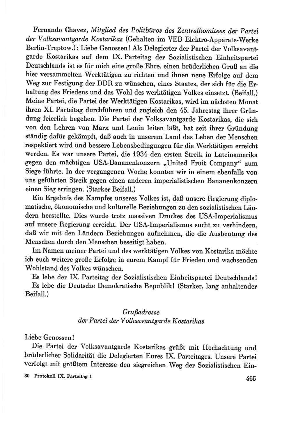 Protokoll der Verhandlungen des Ⅸ. Parteitages der Sozialistischen Einheitspartei Deutschlands (SED) [Deutsche Demokratische Republik (DDR)] 1976, Band 1, Seite 465 (Prot. Verh. Ⅸ. PT SED DDR 1976, Bd. 1, S. 465)
