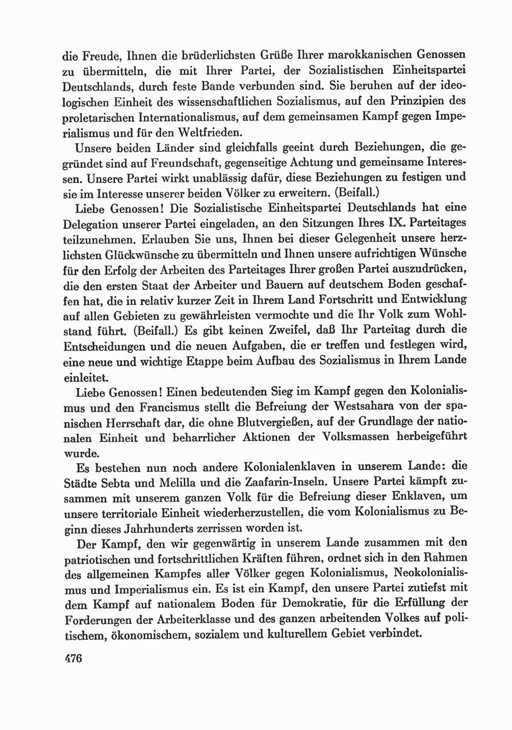 Protokoll der Verhandlungen des Ⅸ. Parteitages der Sozialistischen Einheitspartei Deutschlands (SED) [Deutsche Demokratische Republik (DDR)] 1976, Band 1, Seite 476 (Prot. Verh. Ⅸ. PT SED DDR 1976, Bd. 1, S. 476)