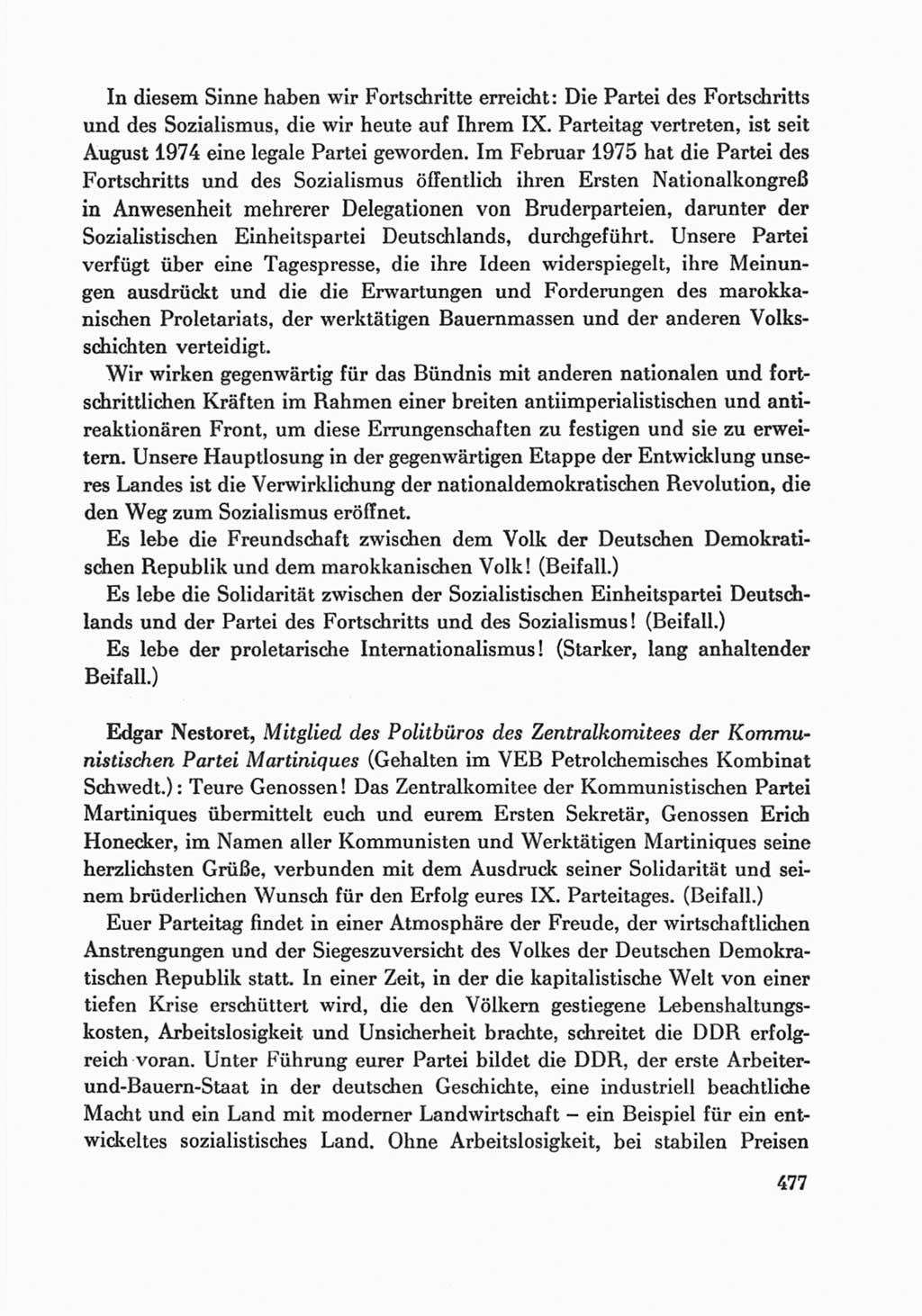Protokoll der Verhandlungen des Ⅸ. Parteitages der Sozialistischen Einheitspartei Deutschlands (SED) [Deutsche Demokratische Republik (DDR)] 1976, Band 1, Seite 477 (Prot. Verh. Ⅸ. PT SED DDR 1976, Bd. 1, S. 477)