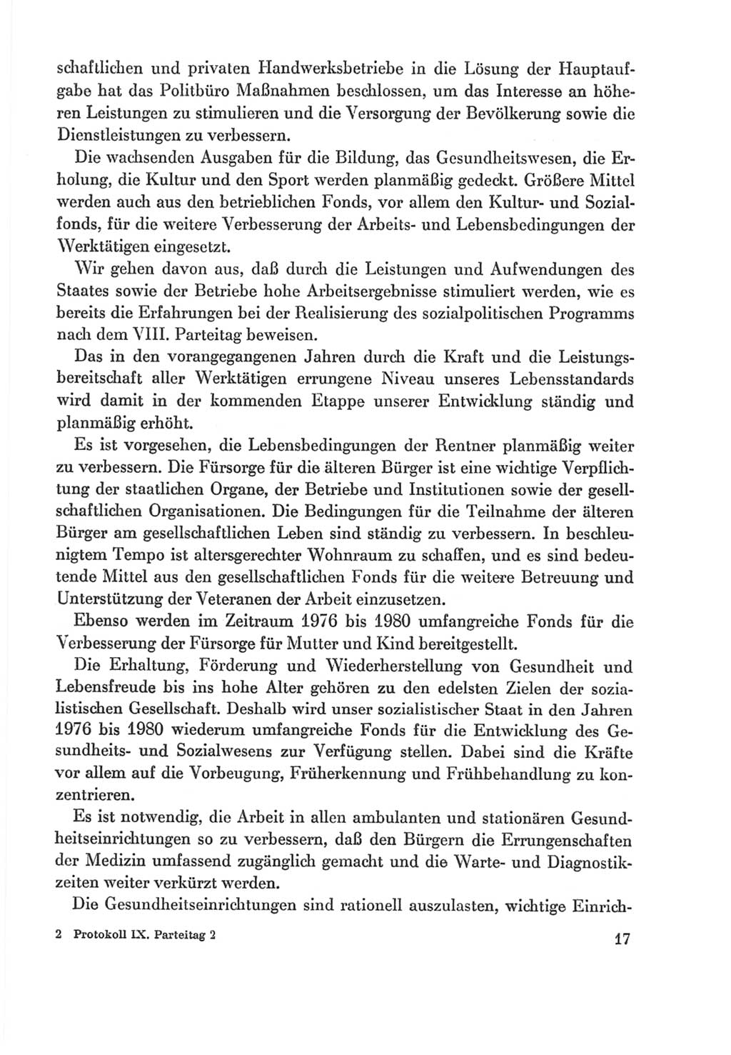 Protokoll der Verhandlungen des Ⅸ. Parteitages der Sozialistischen Einheitspartei Deutschlands (SED) [Deutsche Demokratische Republik (DDR)] 1976, Band 2, Seite 17 (Prot. Verh. Ⅸ. PT SED DDR 1976, Bd. 2, S. 17)