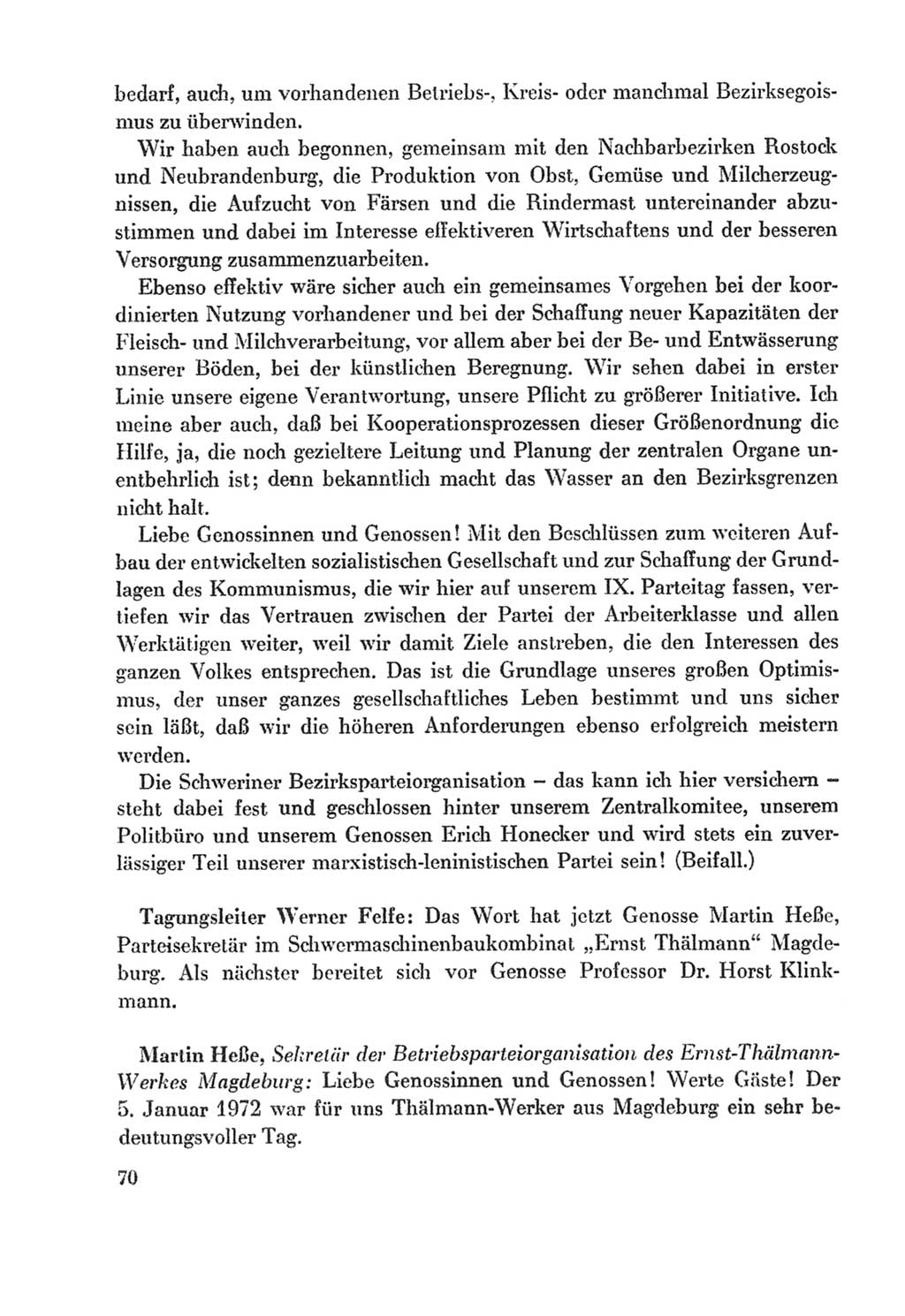 Protokoll der Verhandlungen des Ⅸ. Parteitages der Sozialistischen Einheitspartei Deutschlands (SED) [Deutsche Demokratische Republik (DDR)] 1976, Band 2, Seite 70 (Prot. Verh. Ⅸ. PT SED DDR 1976, Bd. 2, S. 70)