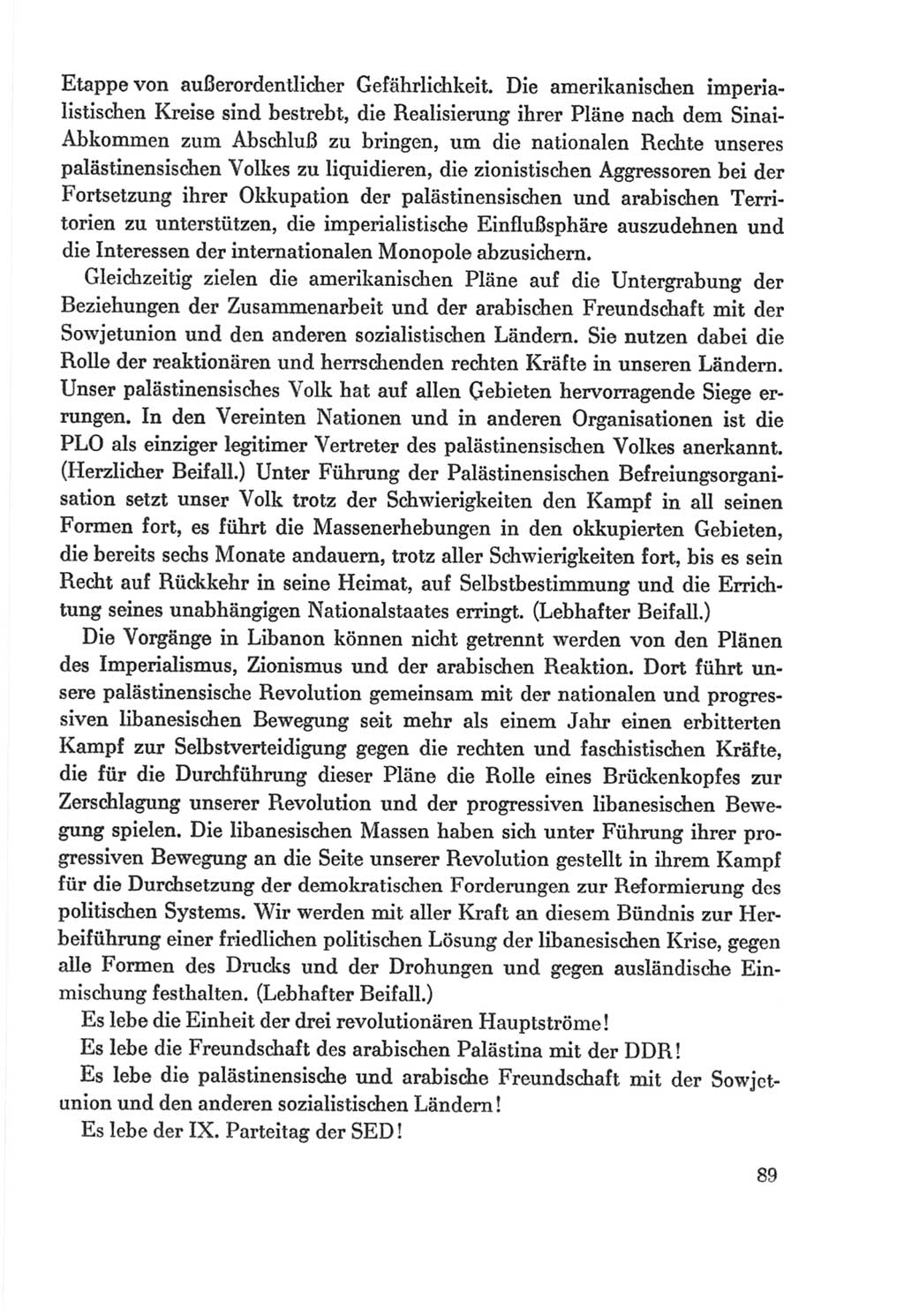 Protokoll der Verhandlungen des Ⅸ. Parteitages der Sozialistischen Einheitspartei Deutschlands (SED) [Deutsche Demokratische Republik (DDR)] 1976, Band 2, Seite 89 (Prot. Verh. Ⅸ. PT SED DDR 1976, Bd. 2, S. 89)
