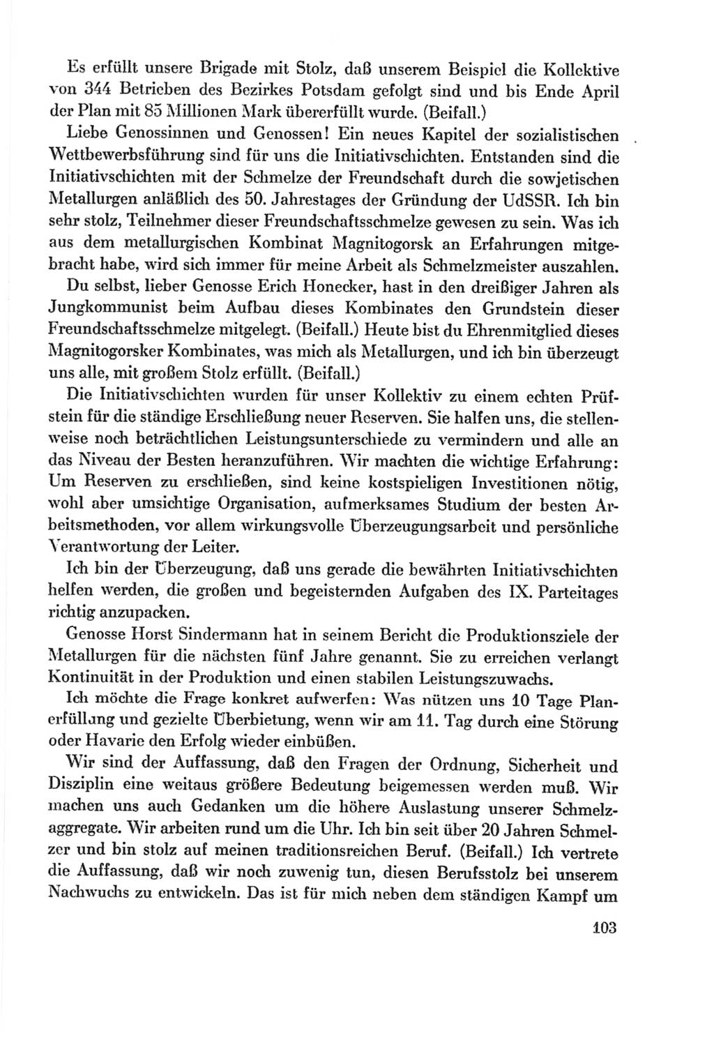 Protokoll der Verhandlungen des Ⅸ. Parteitages der Sozialistischen Einheitspartei Deutschlands (SED) [Deutsche Demokratische Republik (DDR)] 1976, Band 2, Seite 103 (Prot. Verh. Ⅸ. PT SED DDR 1976, Bd. 2, S. 103)