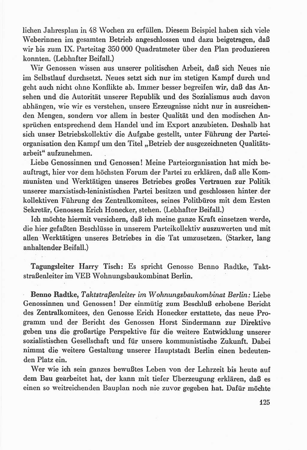 Protokoll der Verhandlungen des Ⅸ. Parteitages der Sozialistischen Einheitspartei Deutschlands (SED) [Deutsche Demokratische Republik (DDR)] 1976, Band 2, Seite 125 (Prot. Verh. Ⅸ. PT SED DDR 1976, Bd. 2, S. 125)