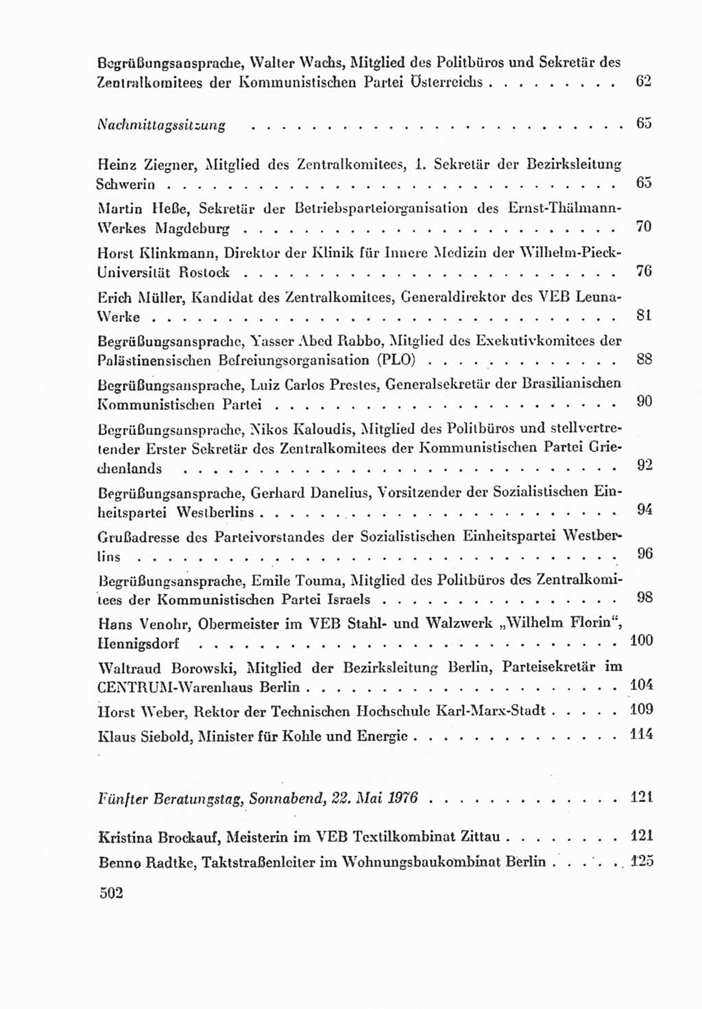 Protokoll der Verhandlungen des Ⅸ. Parteitages der Sozialistischen Einheitspartei Deutschlands (SED) [Deutsche Demokratische Republik (DDR)] 1976, Band 2, Seite 502 (Prot. Verh. Ⅸ. PT SED DDR 1976, Bd. 2, S. 502)