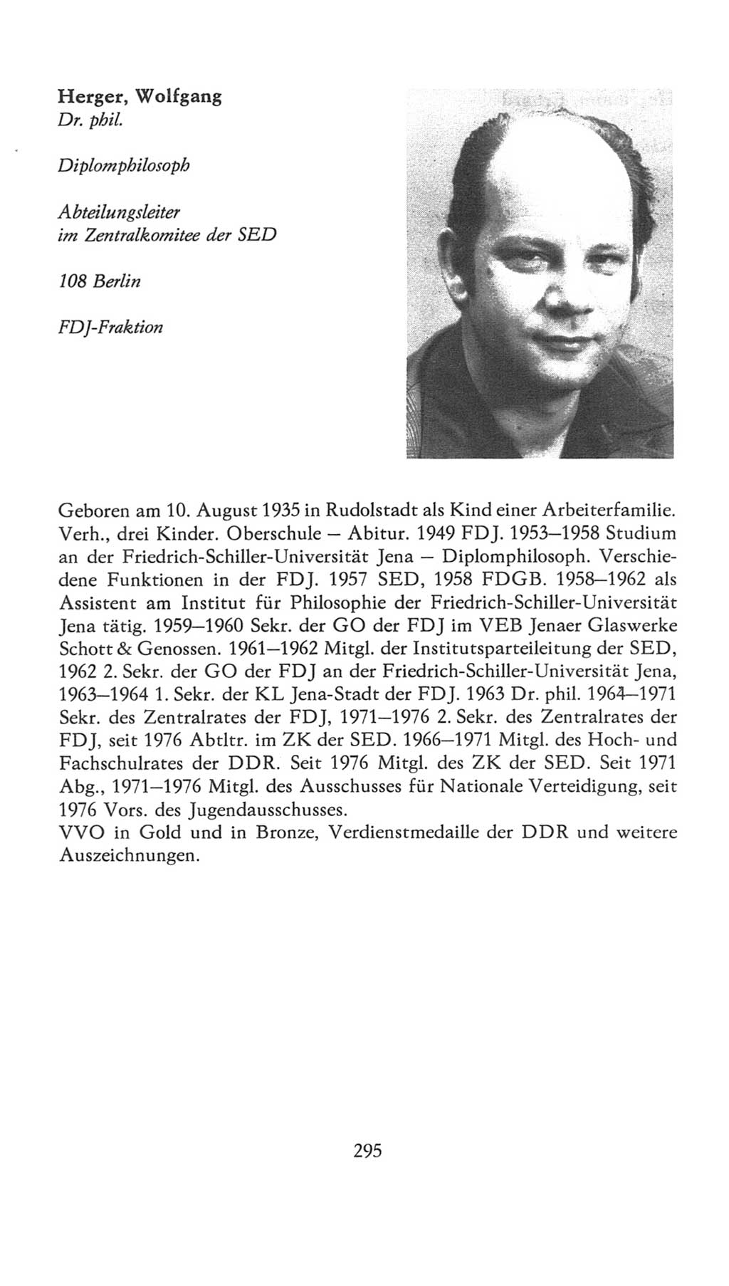 Volkskammer (VK) der Deutschen Demokratischen Republik (DDR), 7. Wahlperiode 1976-1981, Seite 295 (VK. DDR 7. WP. 1976-1981, S. 295)