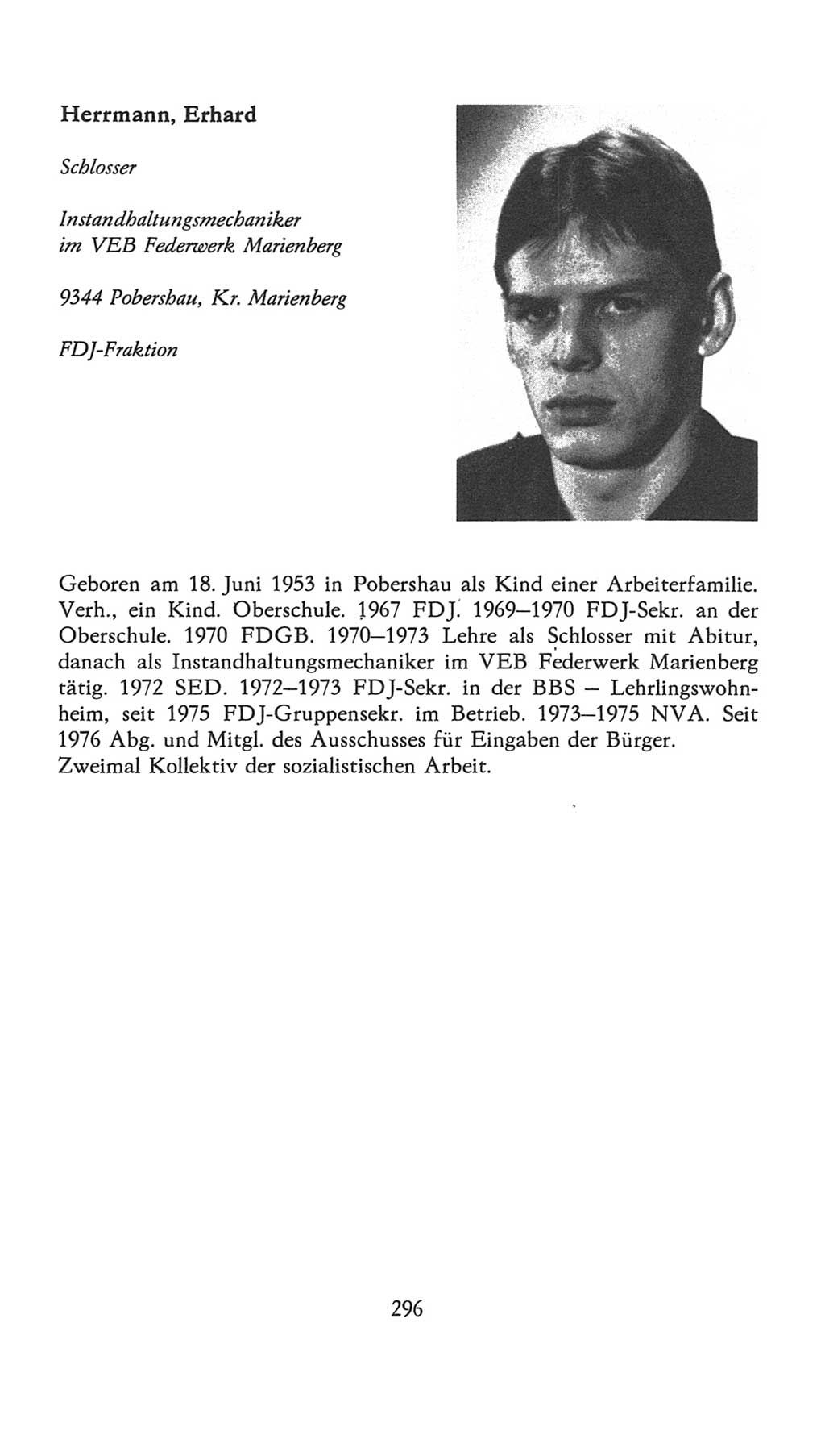 Volkskammer (VK) der Deutschen Demokratischen Republik (DDR), 7. Wahlperiode 1976-1981, Seite 296 (VK. DDR 7. WP. 1976-1981, S. 296)