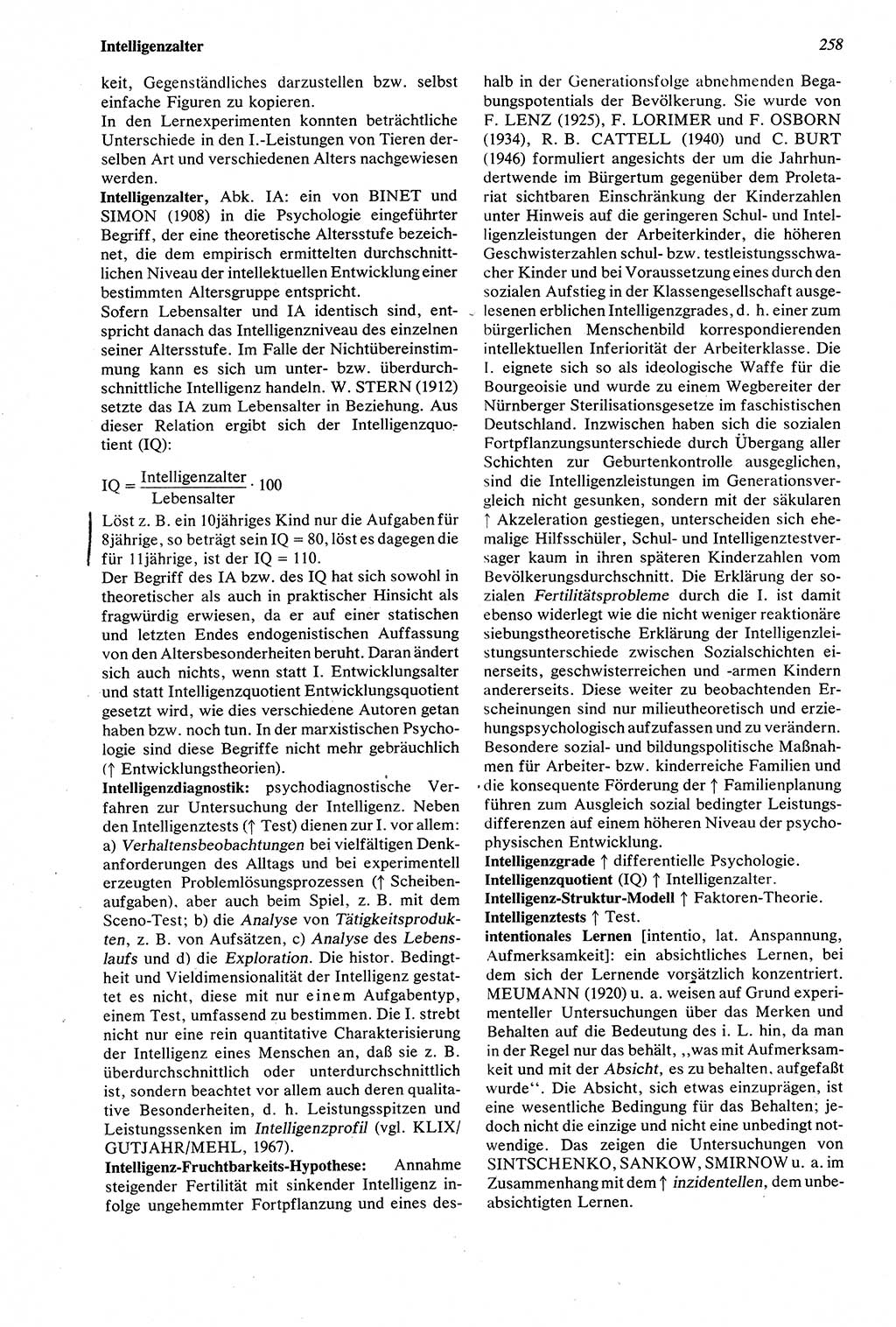 Wörterbuch der Psychologie [Deutsche Demokratische Republik (DDR)] 1976, Seite 258 (Wb. Psych. DDR 1976, S. 258)