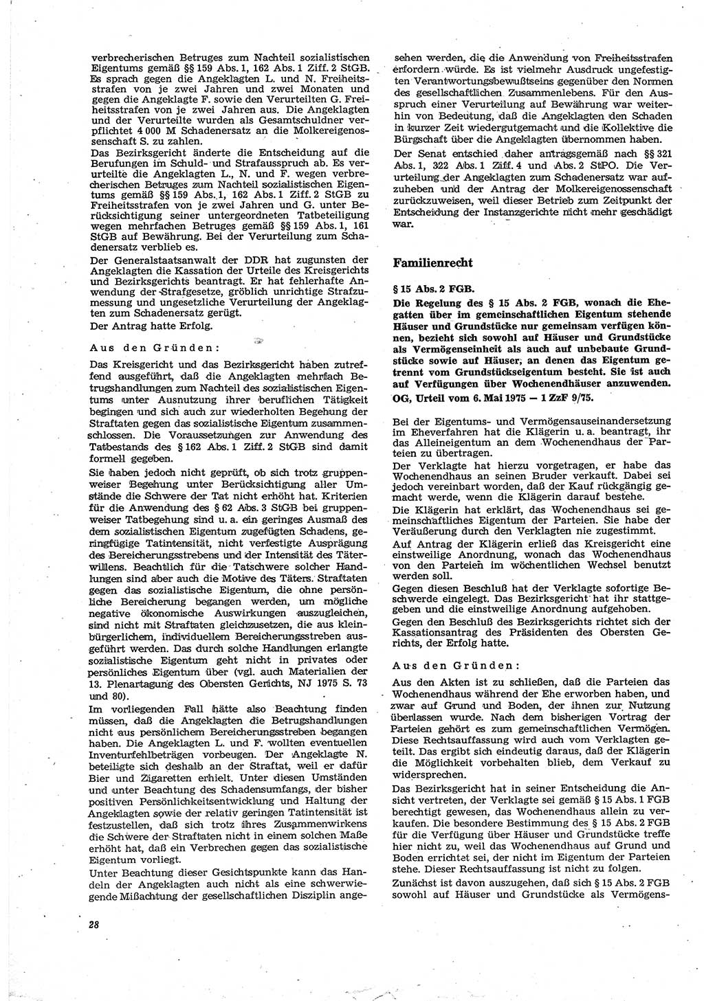 Neue Justiz (NJ), Zeitschrift für Recht und Rechtswissenschaft [Deutsche Demokratische Republik (DDR)], 30. Jahrgang 1976, Seite 28 (NJ DDR 1976, S. 28)