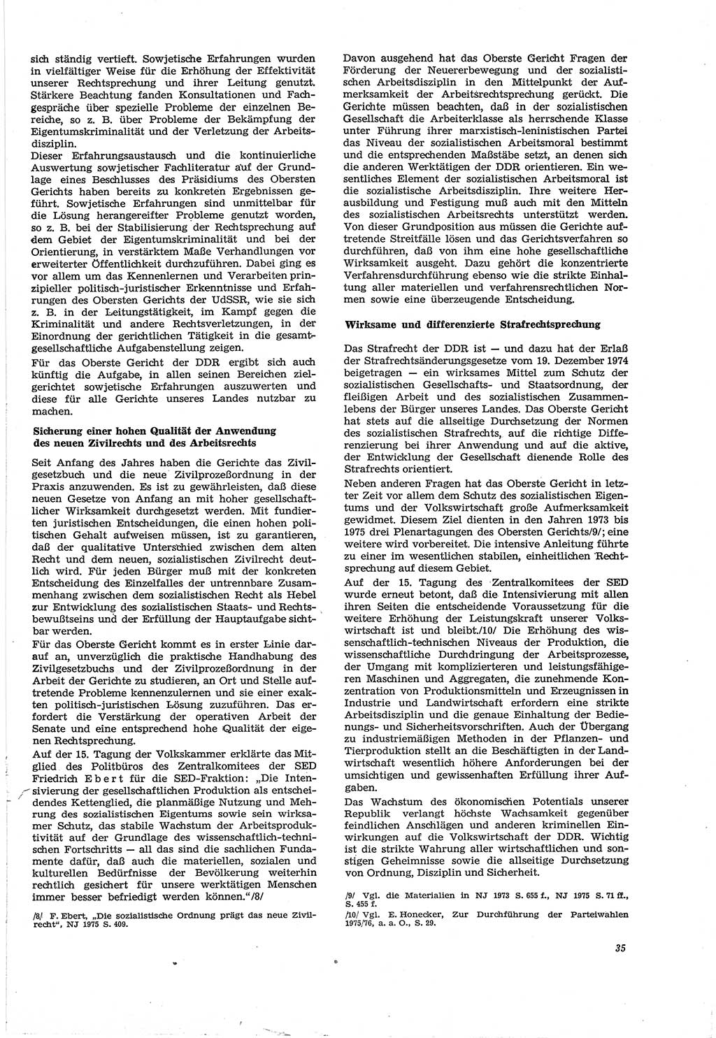 Neue Justiz (NJ), Zeitschrift für Recht und Rechtswissenschaft [Deutsche Demokratische Republik (DDR)], 30. Jahrgang 1976, Seite 35 (NJ DDR 1976, S. 35)