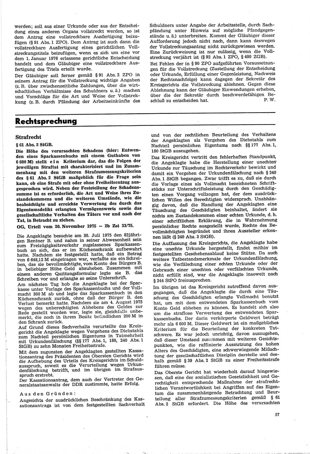 Neue Justiz (NJ), Zeitschrift für Recht und Rechtswissenschaft [Deutsche Demokratische Republik (DDR)], 30. Jahrgang 1976, Seite 57 (NJ DDR 1976, S. 57)