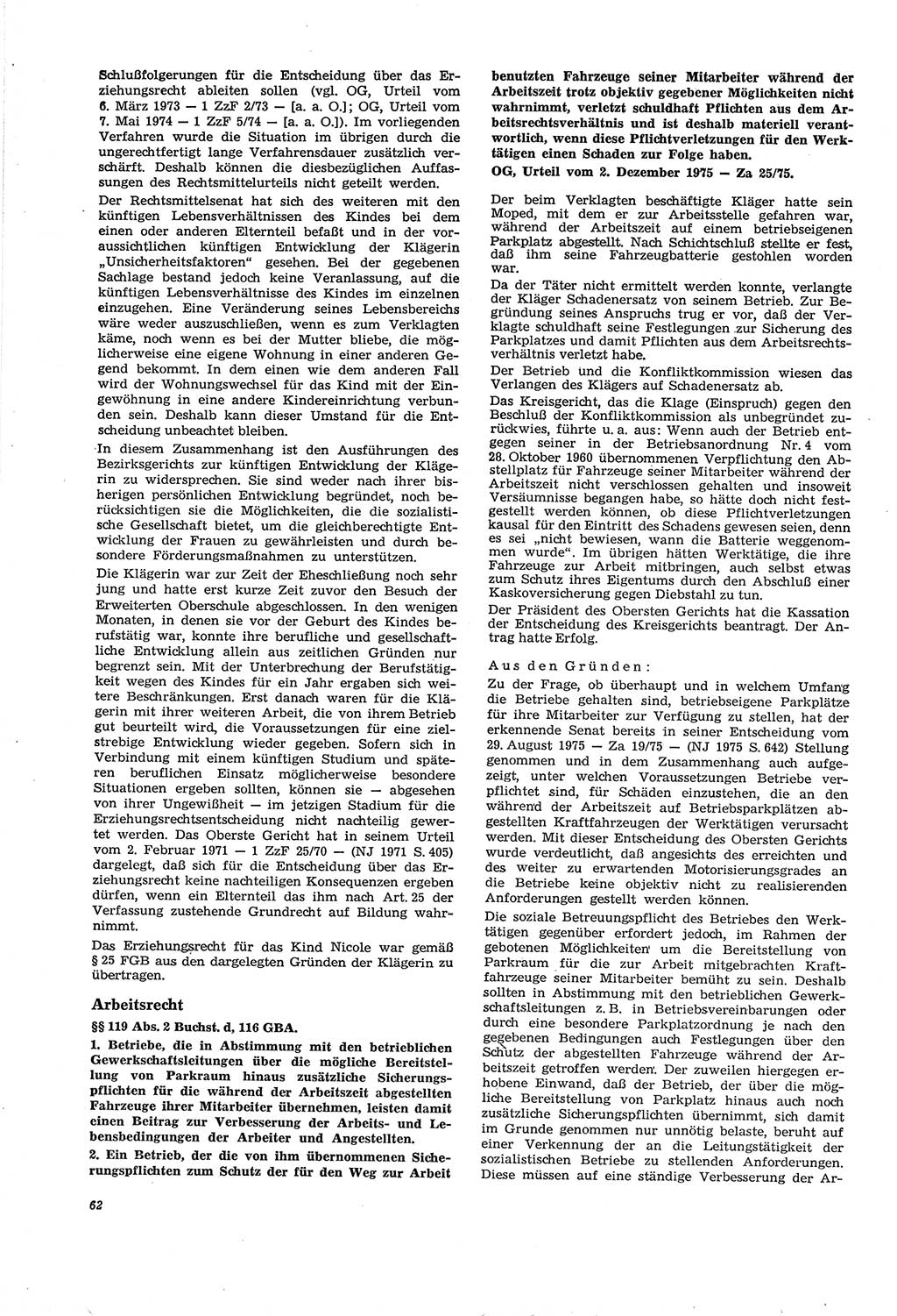 Neue Justiz (NJ), Zeitschrift für Recht und Rechtswissenschaft [Deutsche Demokratische Republik (DDR)], 30. Jahrgang 1976, Seite 62 (NJ DDR 1976, S. 62)