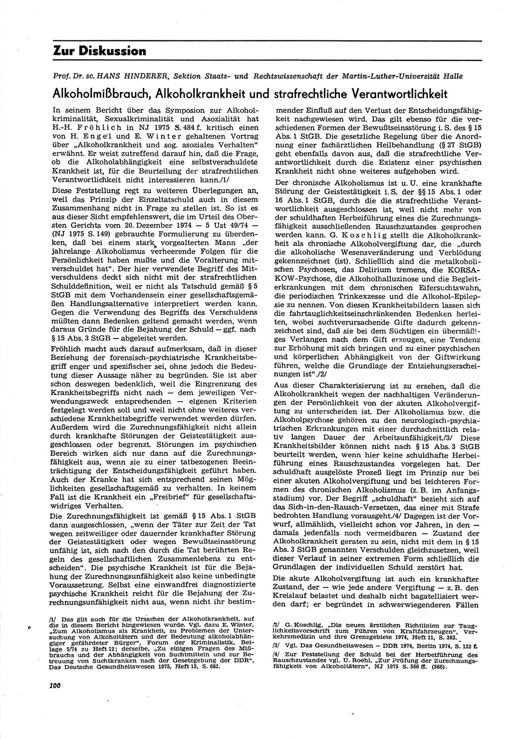 Neue Justiz (NJ), Zeitschrift für Recht und Rechtswissenschaft [Deutsche Demokratische Republik (DDR)], 30. Jahrgang 1976, Seite 100 (NJ DDR 1976, S. 100)