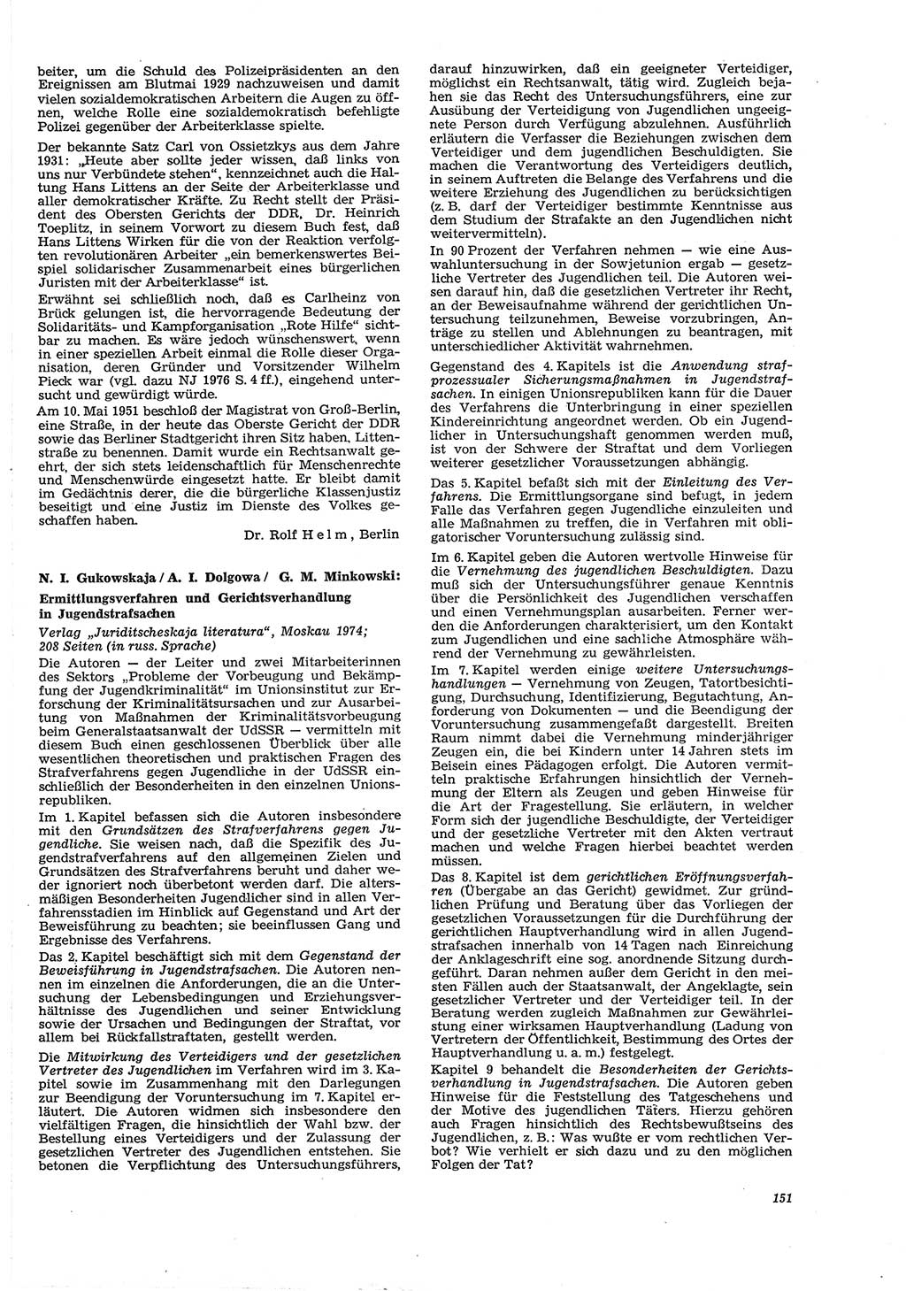 Neue Justiz (NJ), Zeitschrift für Recht und Rechtswissenschaft [Deutsche Demokratische Republik (DDR)], 30. Jahrgang 1976, Seite 151 (NJ DDR 1976, S. 151)