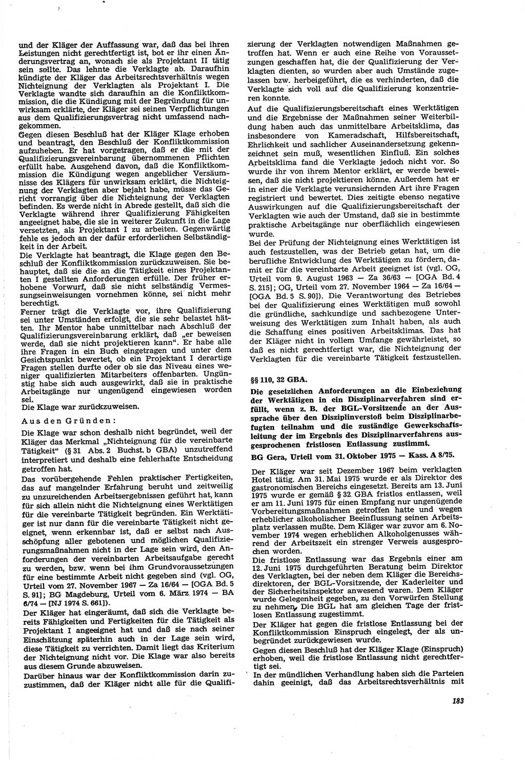 Neue Justiz (NJ), Zeitschrift für Recht und Rechtswissenschaft [Deutsche Demokratische Republik (DDR)], 30. Jahrgang 1976, Seite 183 (NJ DDR 1976, S. 183)