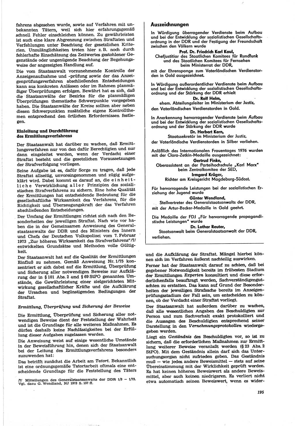 Neue Justiz (NJ), Zeitschrift für Recht und Rechtswissenschaft [Deutsche Demokratische Republik (DDR)], 30. Jahrgang 1976, Seite 195 (NJ DDR 1976, S. 195)