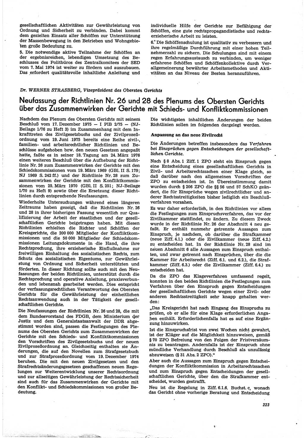 Neue Justiz (NJ), Zeitschrift für Recht und Rechtswissenschaft [Deutsche Demokratische Republik (DDR)], 30. Jahrgang 1976, Seite 223 (NJ DDR 1976, S. 223)