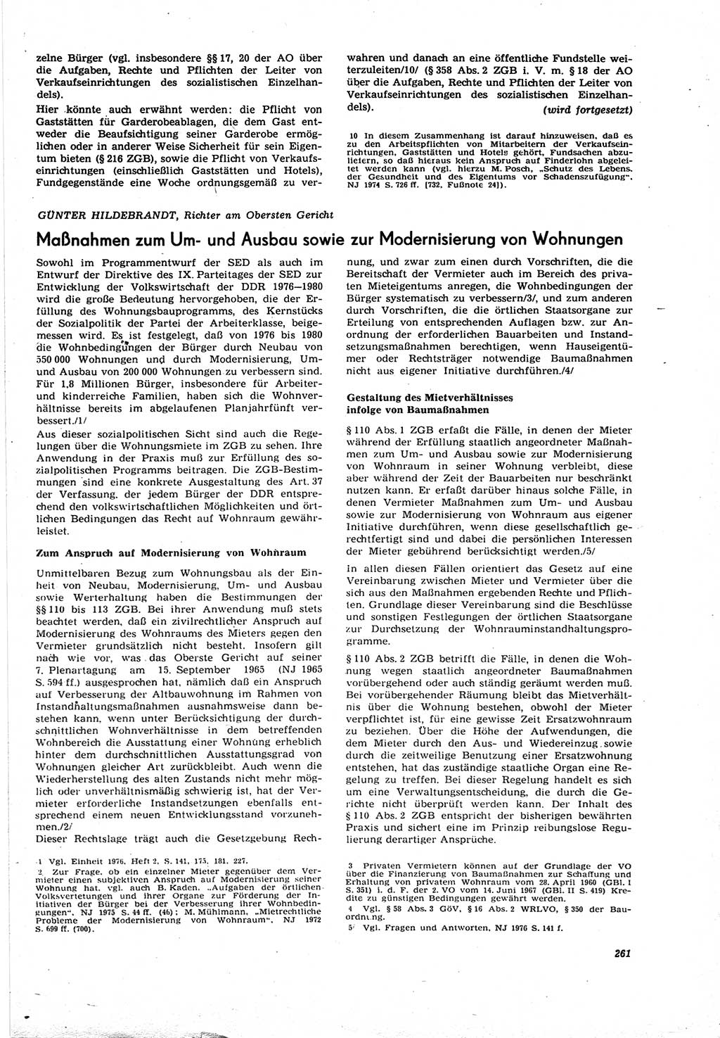 Neue Justiz (NJ), Zeitschrift für Recht und Rechtswissenschaft [Deutsche Demokratische Republik (DDR)], 30. Jahrgang 1976, Seite 261 (NJ DDR 1976, S. 261)