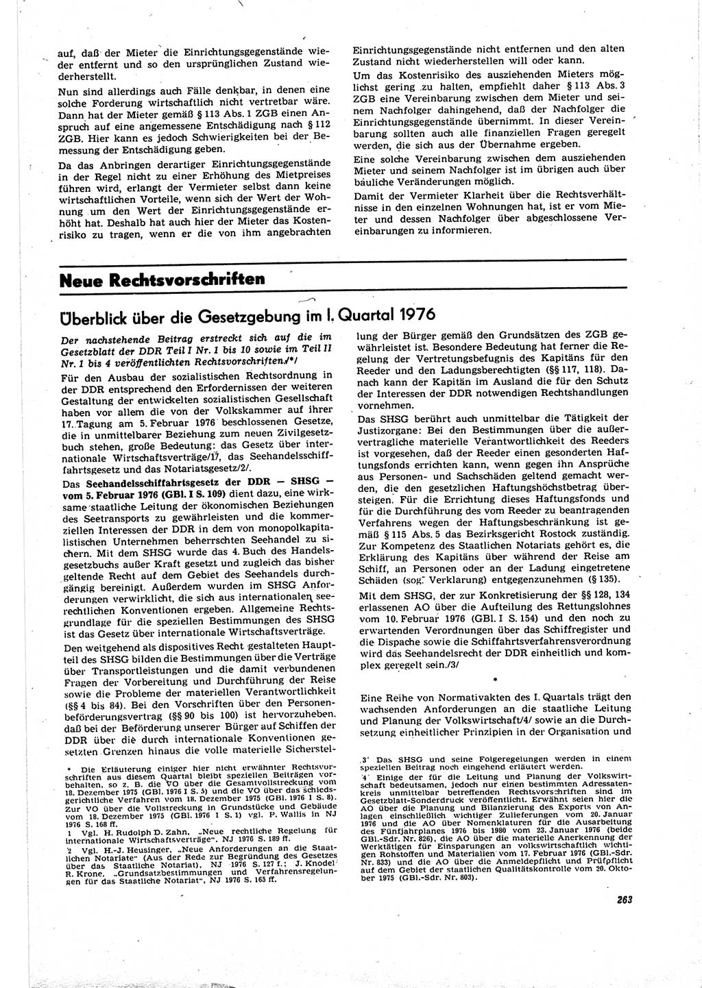 Neue Justiz (NJ), Zeitschrift für Recht und Rechtswissenschaft [Deutsche Demokratische Republik (DDR)], 30. Jahrgang 1976, Seite 263 (NJ DDR 1976, S. 263)