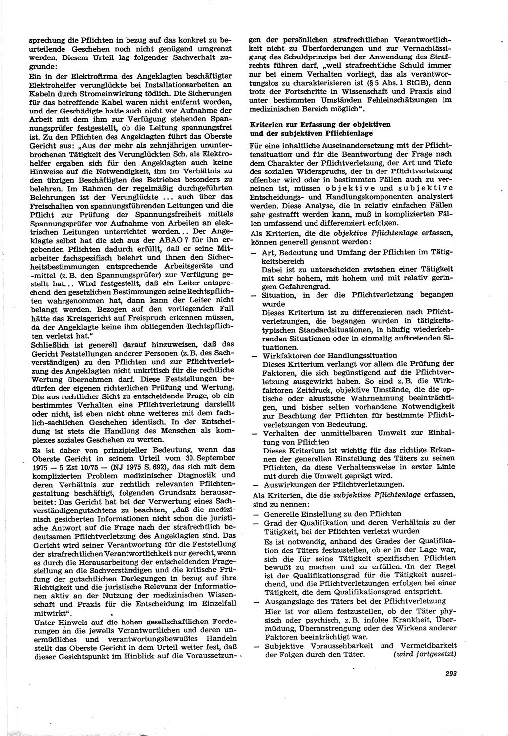 Neue Justiz (NJ), Zeitschrift für Recht und Rechtswissenschaft [Deutsche Demokratische Republik (DDR)], 30. Jahrgang 1976, Seite 293 (NJ DDR 1976, S. 293)