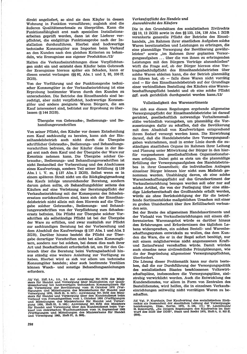 Neue Justiz (NJ), Zeitschrift für Recht und Rechtswissenschaft [Deutsche Demokratische Republik (DDR)], 30. Jahrgang 1976, Seite 298 (NJ DDR 1976, S. 298)