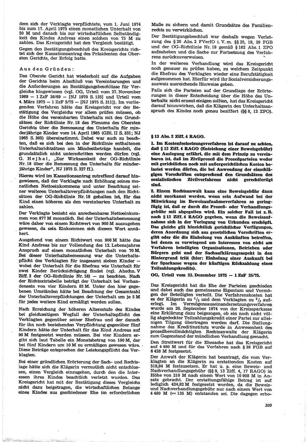 Neue Justiz (NJ), Zeitschrift für Recht und Rechtswissenschaft [Deutsche Demokratische Republik (DDR)], 30. Jahrgang 1976, Seite 309 (NJ DDR 1976, S. 309)