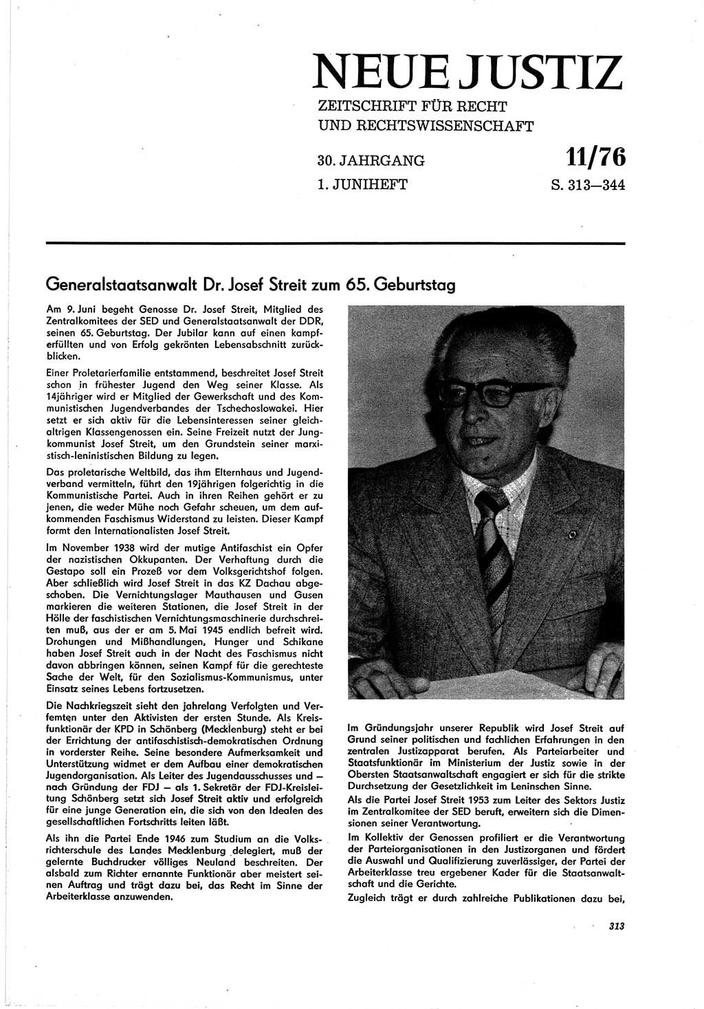 Neue Justiz (NJ), Zeitschrift für Recht und Rechtswissenschaft [Deutsche Demokratische Republik (DDR)], 30. Jahrgang 1976, Seite 313 (NJ DDR 1976, S. 313)