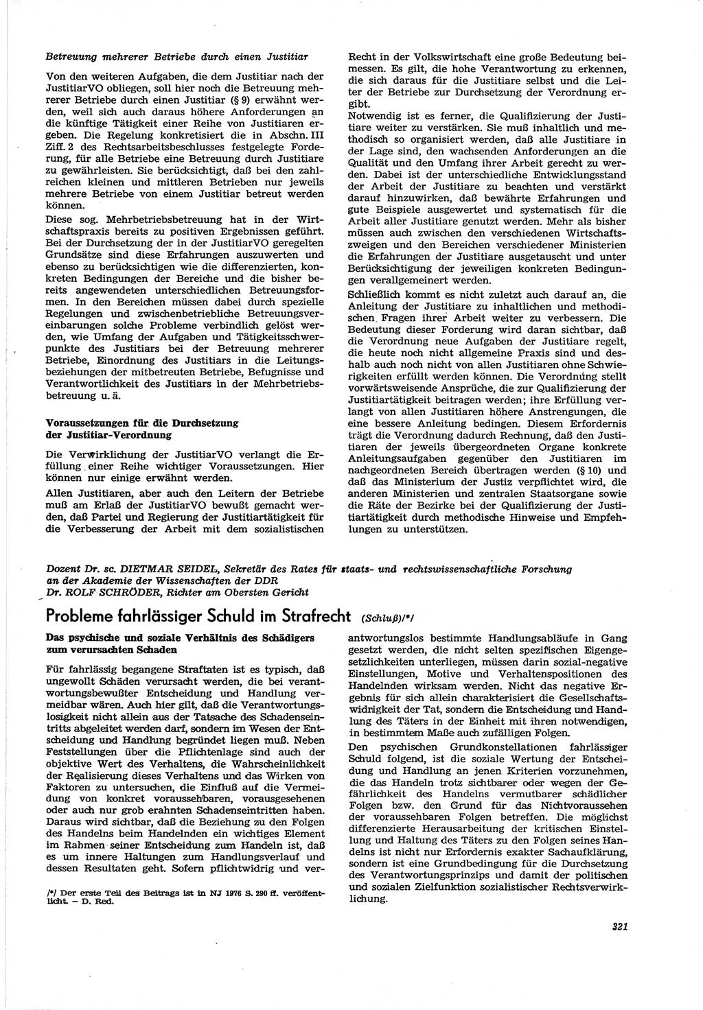 Neue Justiz (NJ), Zeitschrift für Recht und Rechtswissenschaft [Deutsche Demokratische Republik (DDR)], 30. Jahrgang 1976, Seite 321 (NJ DDR 1976, S. 321)