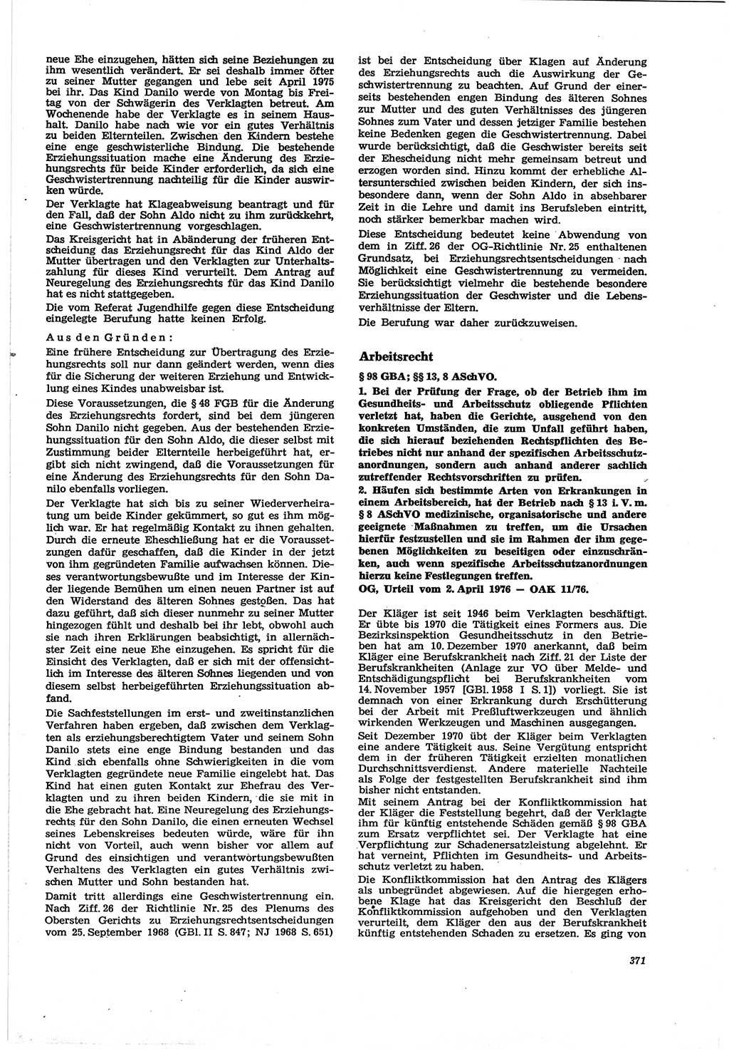 Neue Justiz (NJ), Zeitschrift für Recht und Rechtswissenschaft [Deutsche Demokratische Republik (DDR)], 30. Jahrgang 1976, Seite 371 (NJ DDR 1976, S. 371)