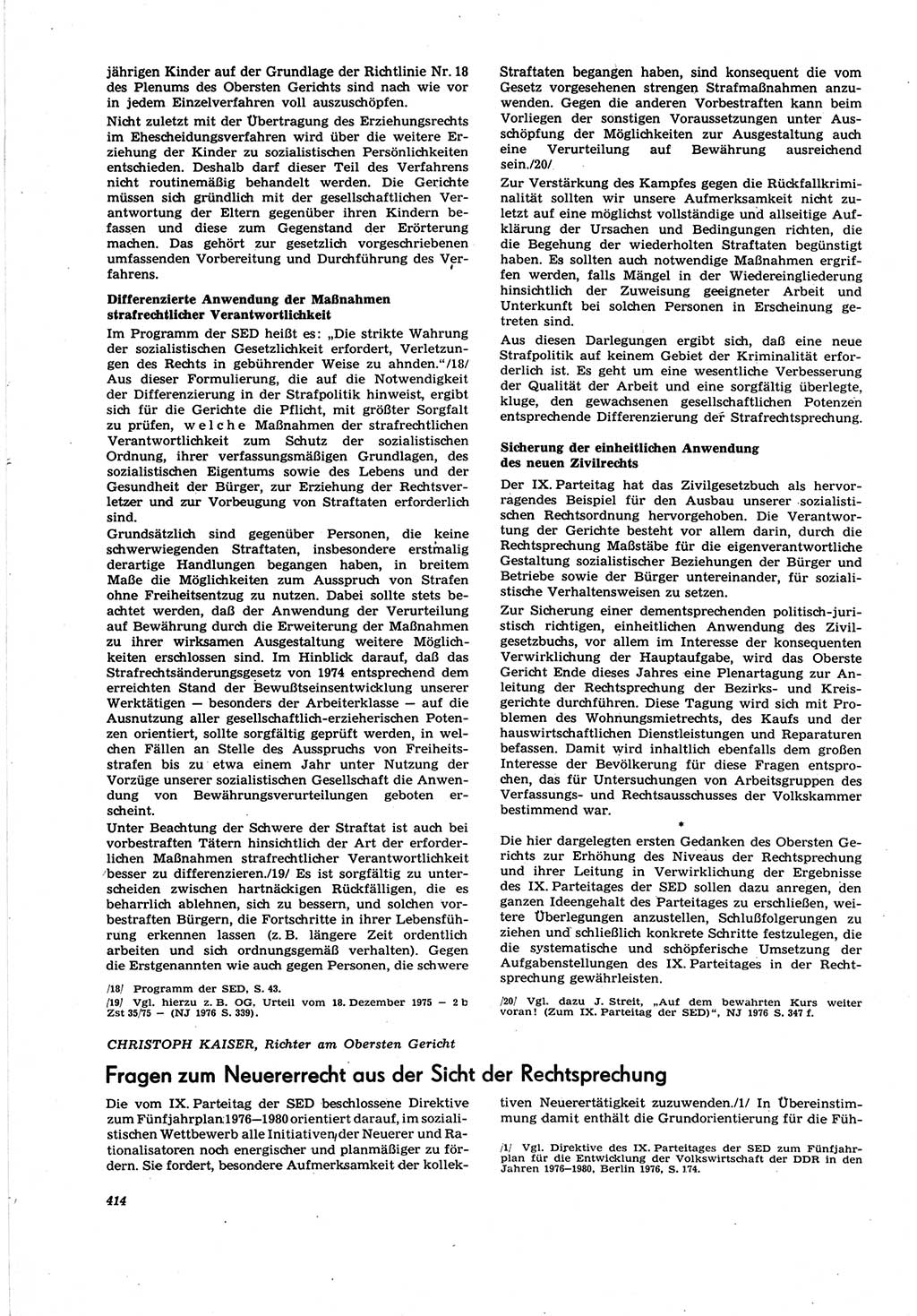 Neue Justiz (NJ), Zeitschrift für Recht und Rechtswissenschaft [Deutsche Demokratische Republik (DDR)], 30. Jahrgang 1976, Seite 414 (NJ DDR 1976, S. 414)