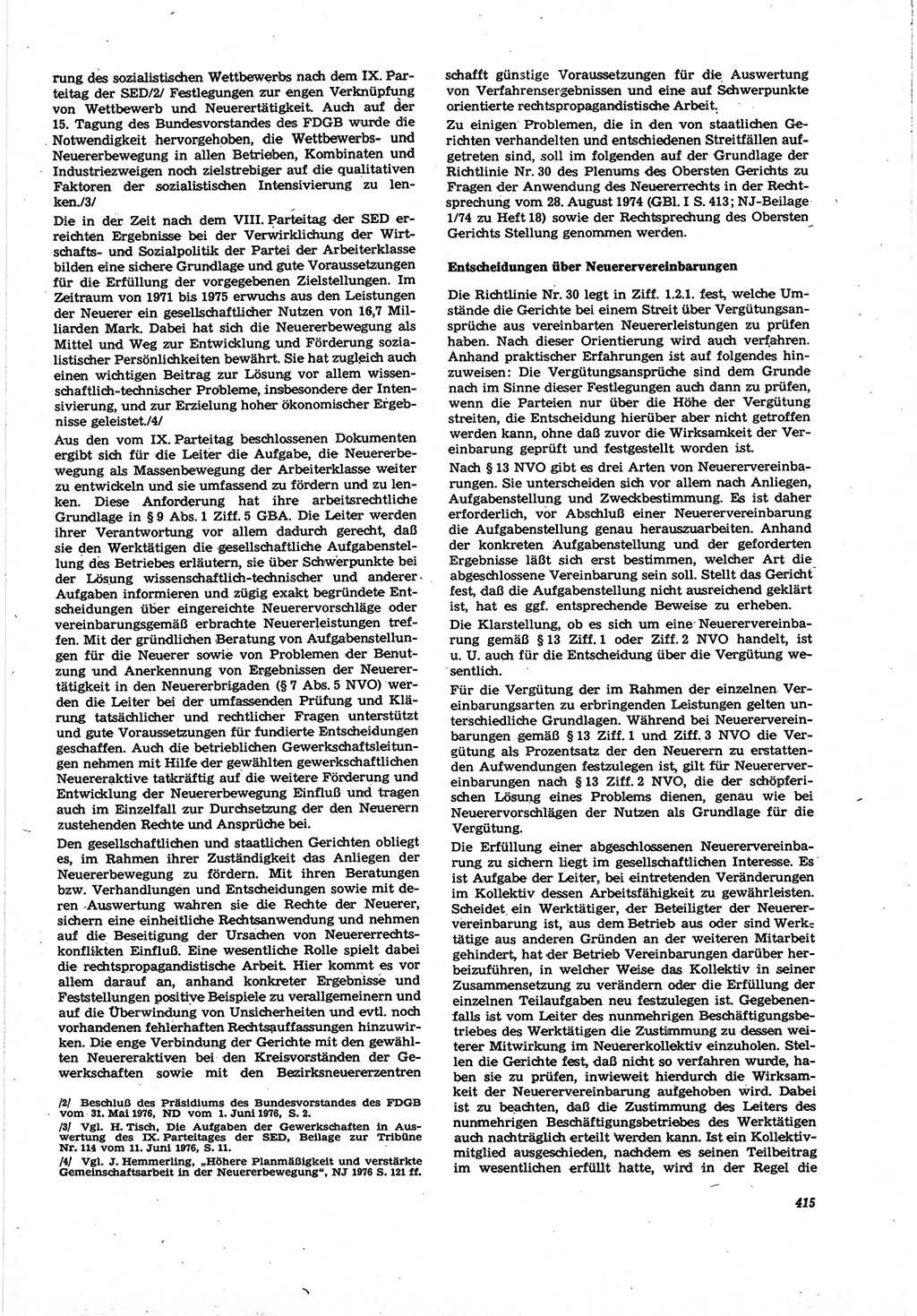 Neue Justiz (NJ), Zeitschrift für Recht und Rechtswissenschaft [Deutsche Demokratische Republik (DDR)], 30. Jahrgang 1976, Seite 415 (NJ DDR 1976, S. 415)
