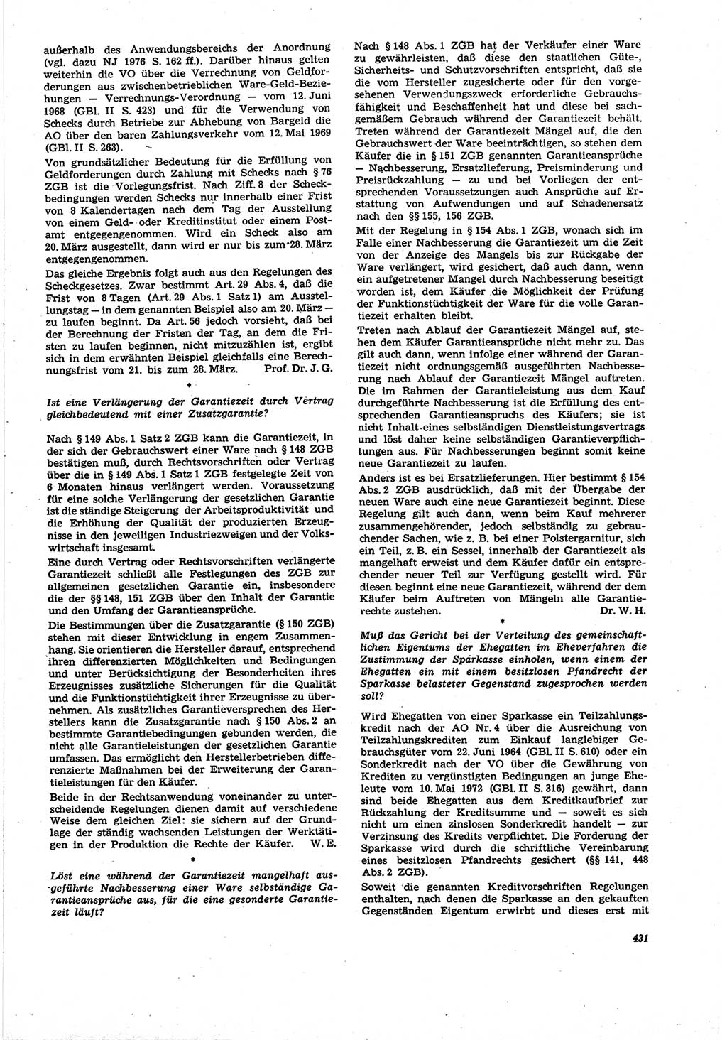 Neue Justiz (NJ), Zeitschrift für Recht und Rechtswissenschaft [Deutsche Demokratische Republik (DDR)], 30. Jahrgang 1976, Seite 431 (NJ DDR 1976, S. 431)