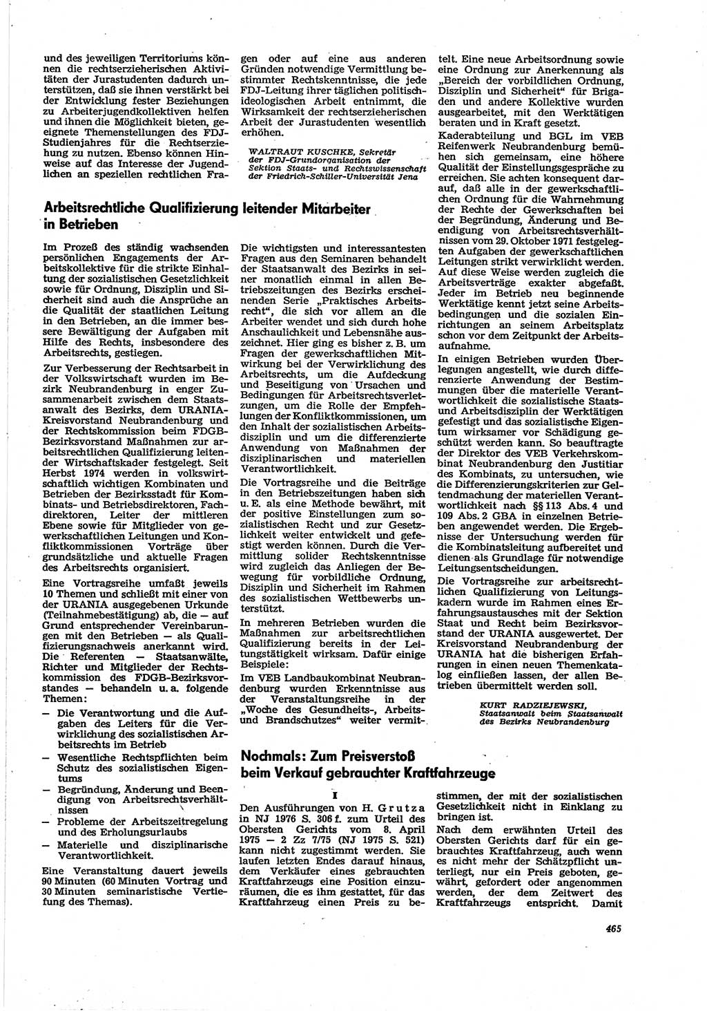 Neue Justiz (NJ), Zeitschrift für Recht und Rechtswissenschaft [Deutsche Demokratische Republik (DDR)], 30. Jahrgang 1976, Seite 465 (NJ DDR 1976, S. 465)