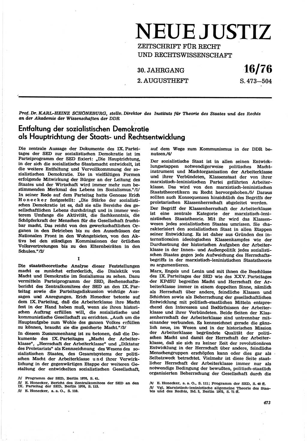 Neue Justiz (NJ), Zeitschrift für Recht und Rechtswissenschaft [Deutsche Demokratische Republik (DDR)], 30. Jahrgang 1976, Seite 473 (NJ DDR 1976, S. 473)