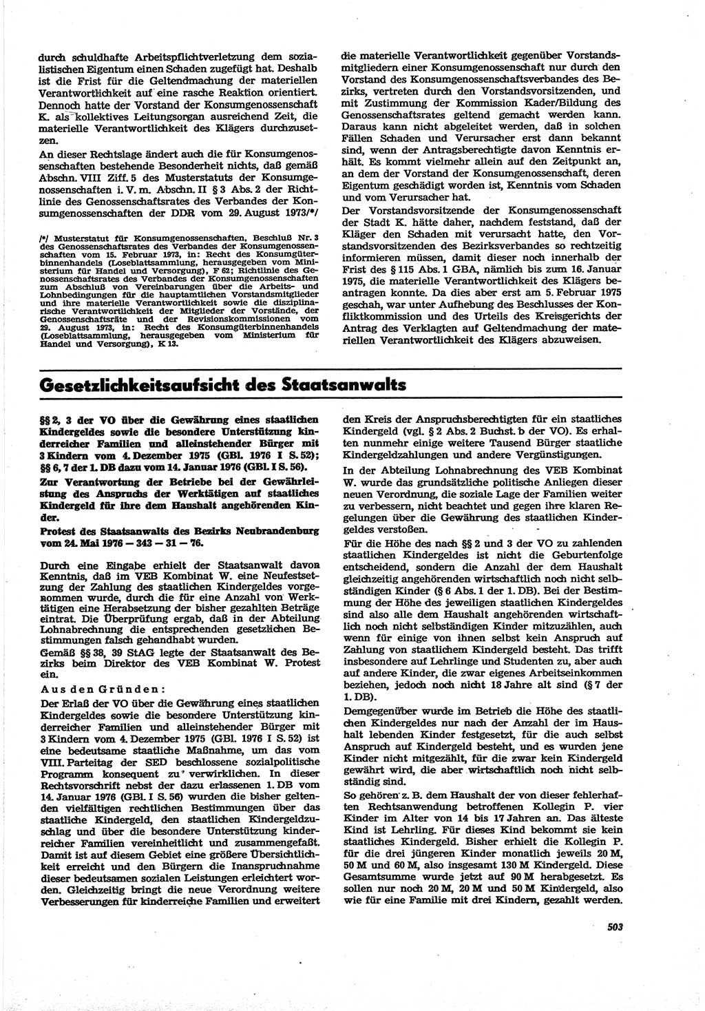 Neue Justiz (NJ), Zeitschrift für Recht und Rechtswissenschaft [Deutsche Demokratische Republik (DDR)], 30. Jahrgang 1976, Seite 503 (NJ DDR 1976, S. 503)