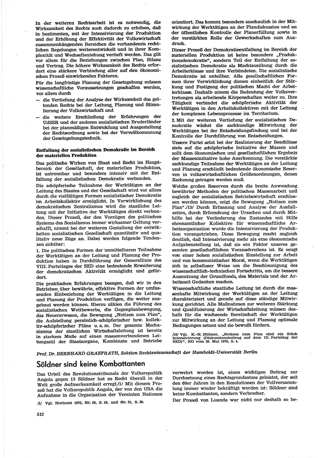 Neue Justiz (NJ), Zeitschrift für Recht und Rechtswissenschaft [Deutsche Demokratische Republik (DDR)], 30. Jahrgang 1976, Seite 512 (NJ DDR 1976, S. 512)