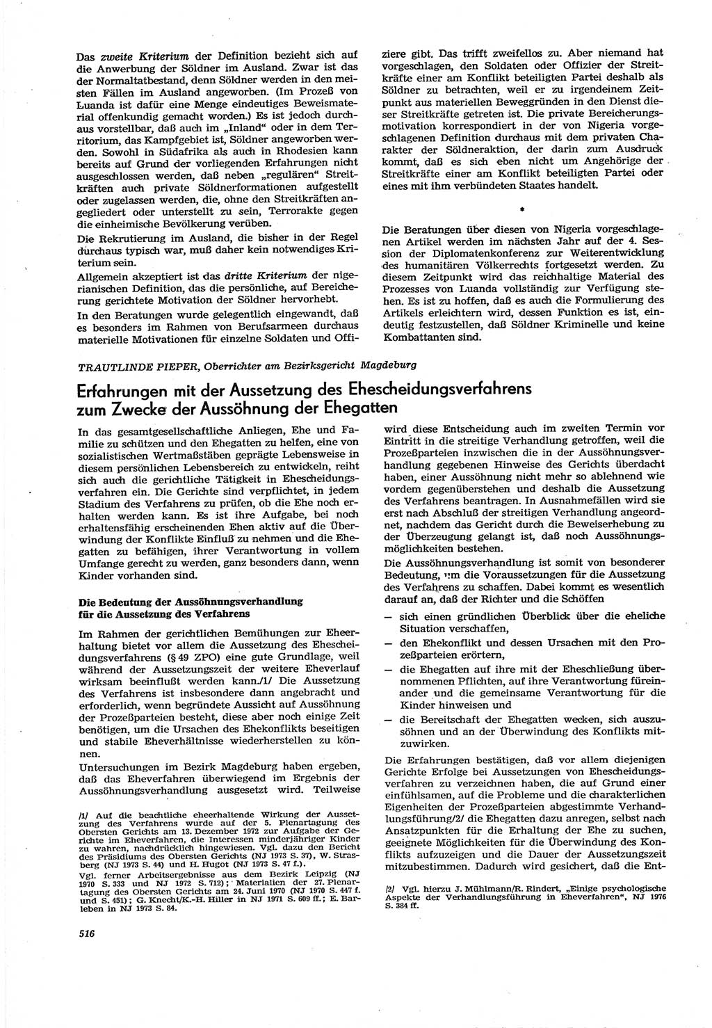 Neue Justiz (NJ), Zeitschrift für Recht und Rechtswissenschaft [Deutsche Demokratische Republik (DDR)], 30. Jahrgang 1976, Seite 516 (NJ DDR 1976, S. 516)
