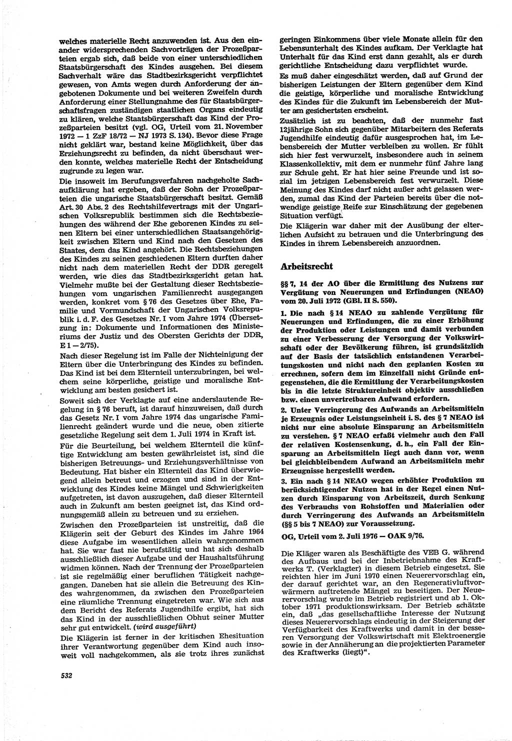 Neue Justiz (NJ), Zeitschrift für Recht und Rechtswissenschaft [Deutsche Demokratische Republik (DDR)], 30. Jahrgang 1976, Seite 532 (NJ DDR 1976, S. 532)