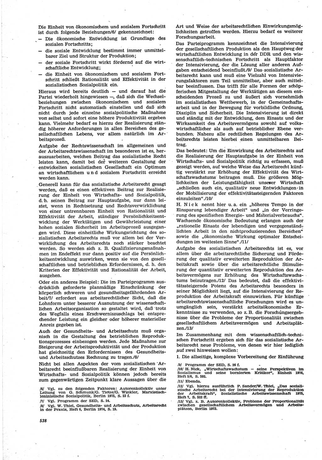 Neue Justiz (NJ), Zeitschrift für Recht und Rechtswissenschaft [Deutsche Demokratische Republik (DDR)], 30. Jahrgang 1976, Seite 538 (NJ DDR 1976, S. 538)