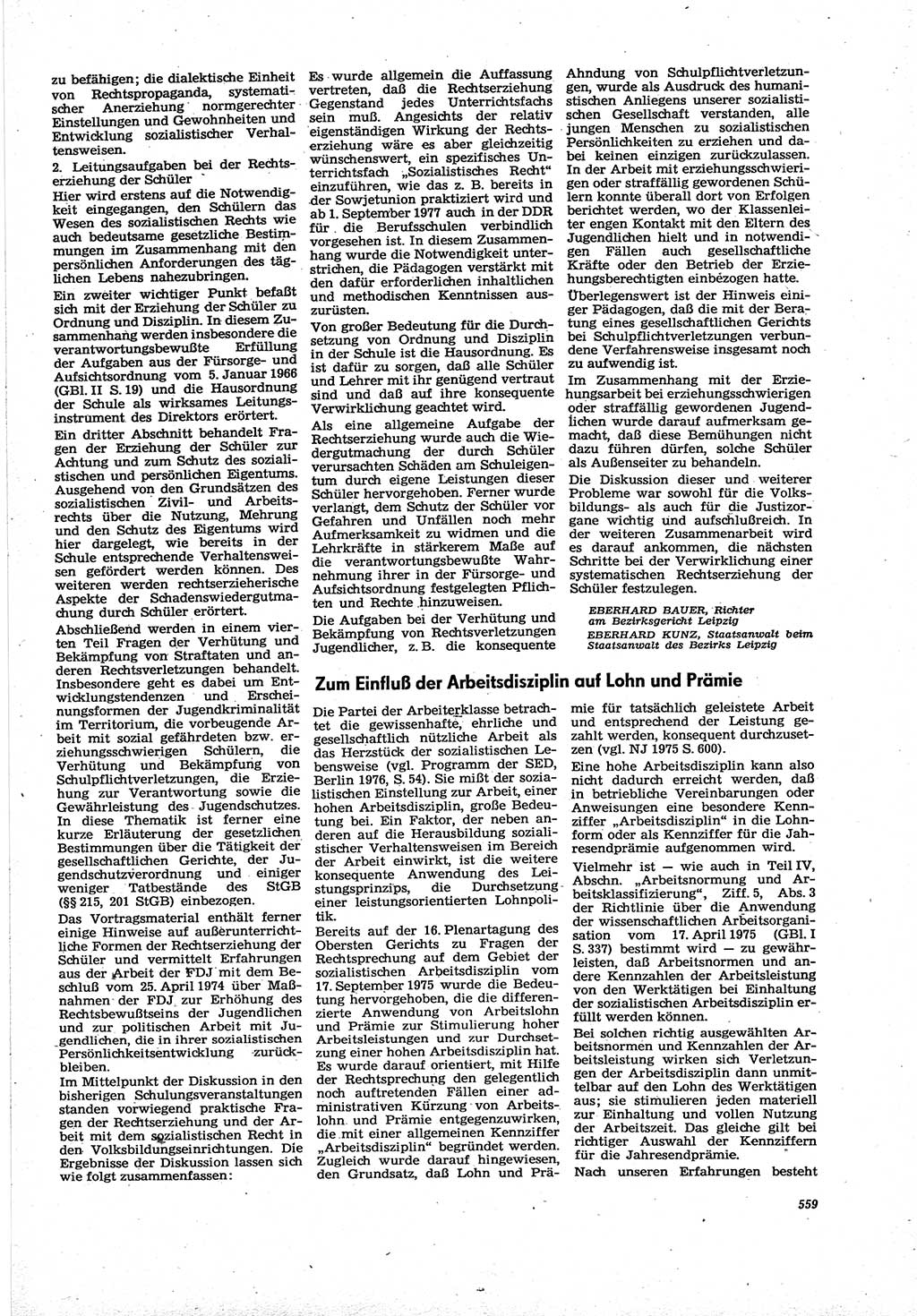 Neue Justiz (NJ), Zeitschrift für Recht und Rechtswissenschaft [Deutsche Demokratische Republik (DDR)], 30. Jahrgang 1976, Seite 559 (NJ DDR 1976, S. 559)