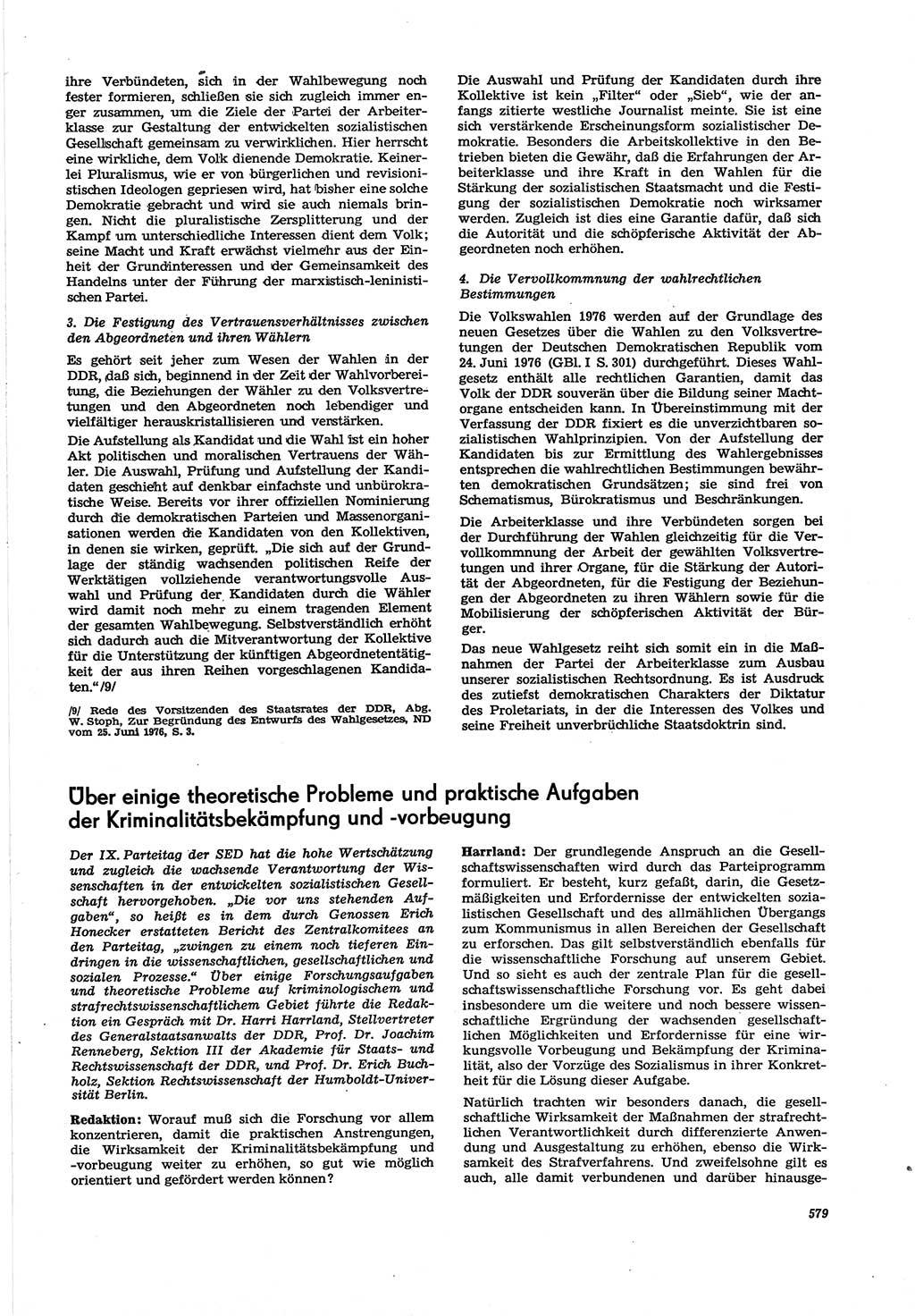 Neue Justiz (NJ), Zeitschrift für Recht und Rechtswissenschaft [Deutsche Demokratische Republik (DDR)], 30. Jahrgang 1976, Seite 579 (NJ DDR 1976, S. 579)