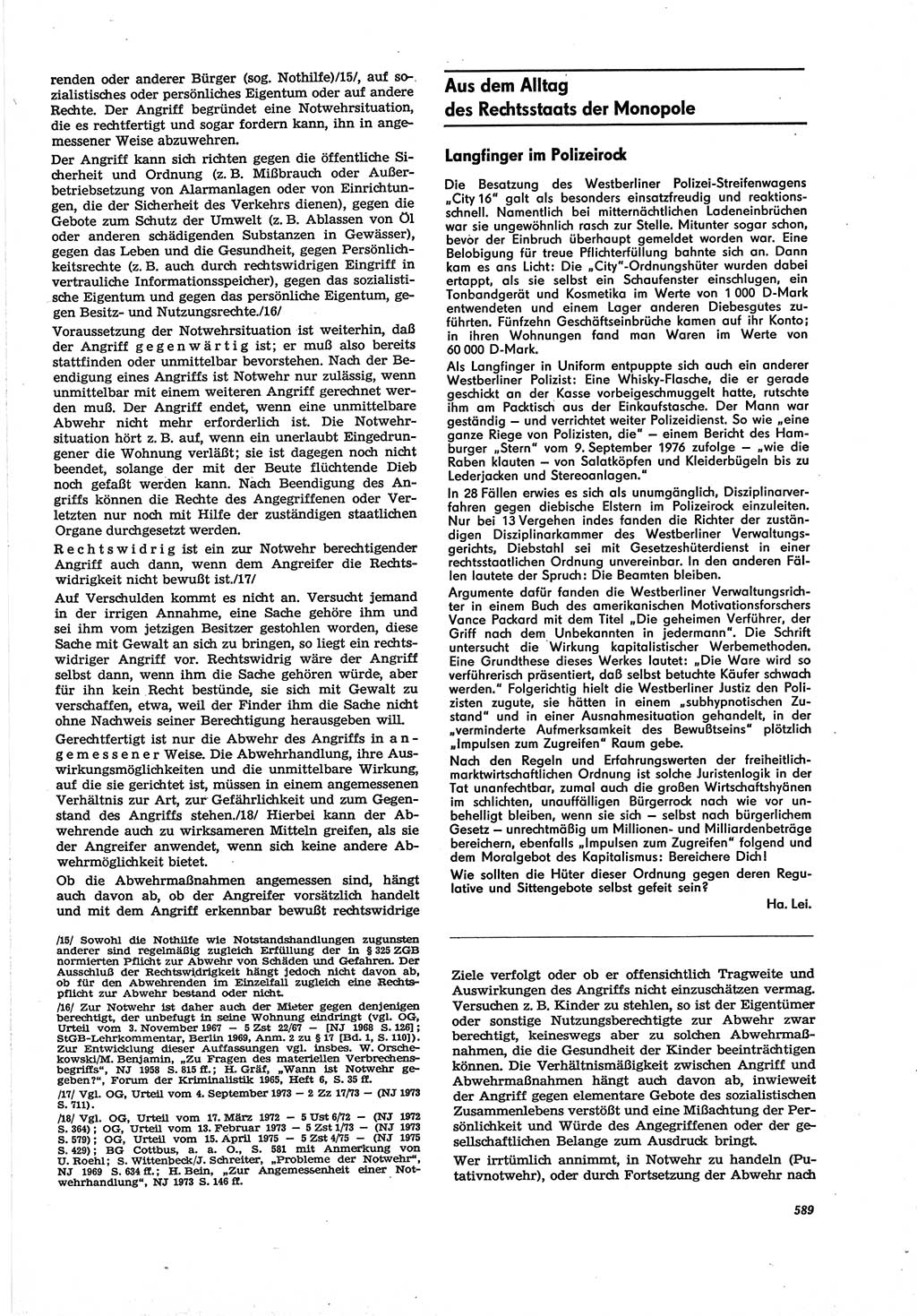 Neue Justiz (NJ), Zeitschrift für Recht und Rechtswissenschaft [Deutsche Demokratische Republik (DDR)], 30. Jahrgang 1976, Seite 589 (NJ DDR 1976, S. 589)