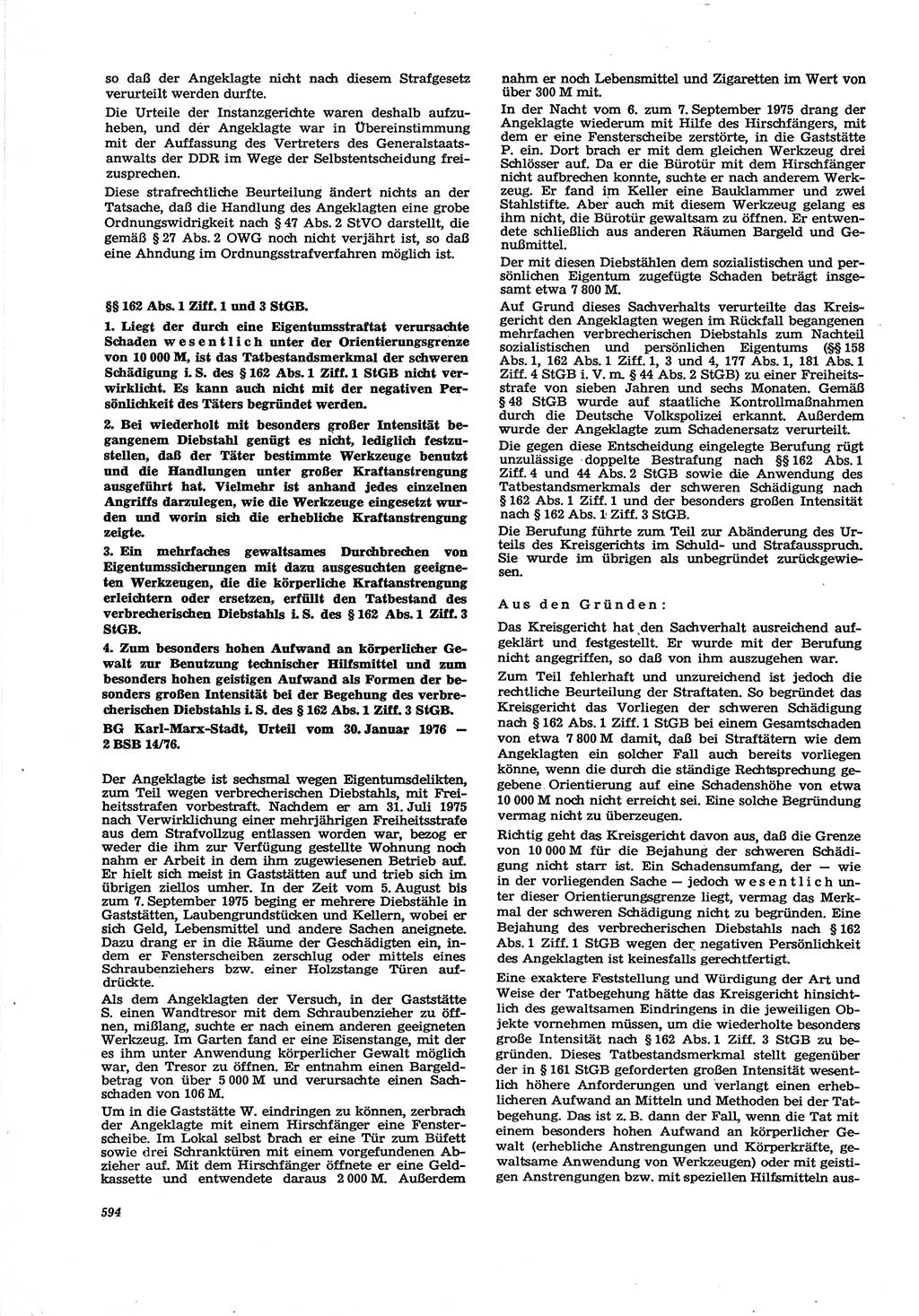 Neue Justiz (NJ), Zeitschrift für Recht und Rechtswissenschaft [Deutsche Demokratische Republik (DDR)], 30. Jahrgang 1976, Seite 594 (NJ DDR 1976, S. 594)