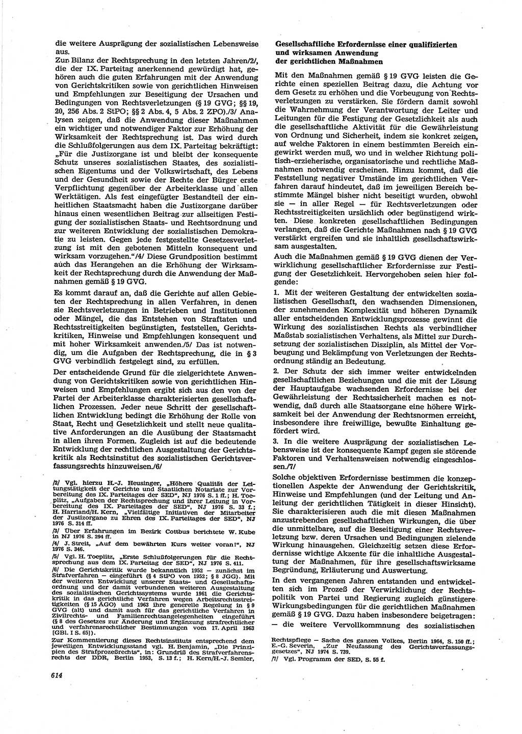 Neue Justiz (NJ), Zeitschrift für Recht und Rechtswissenschaft [Deutsche Demokratische Republik (DDR)], 30. Jahrgang 1976, Seite 614 (NJ DDR 1976, S. 614)