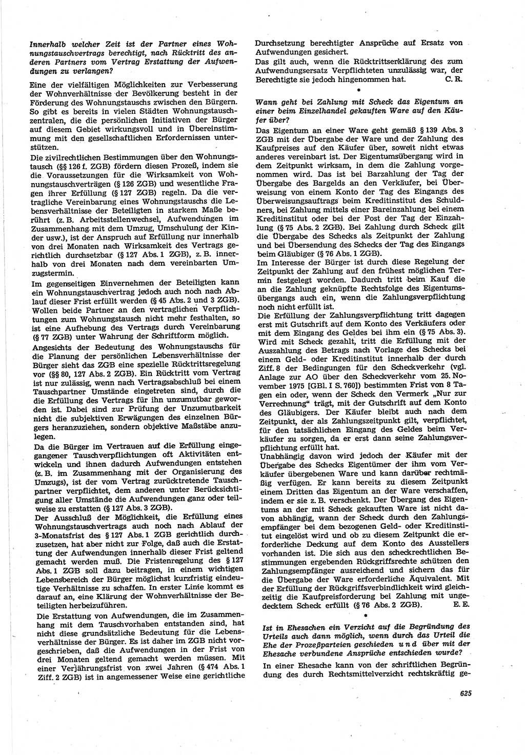 Neue Justiz (NJ), Zeitschrift für Recht und Rechtswissenschaft [Deutsche Demokratische Republik (DDR)], 30. Jahrgang 1976, Seite 625 (NJ DDR 1976, S. 625)